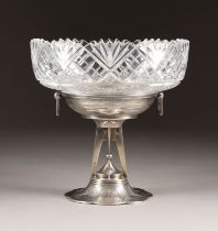 A MODERN SILVER-MOUNTED CUT-GLASS TAZZA