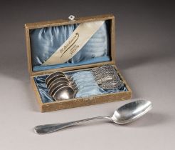 A SILVER SERVING SPOON AND SIX SILVERED TEA SPOONS