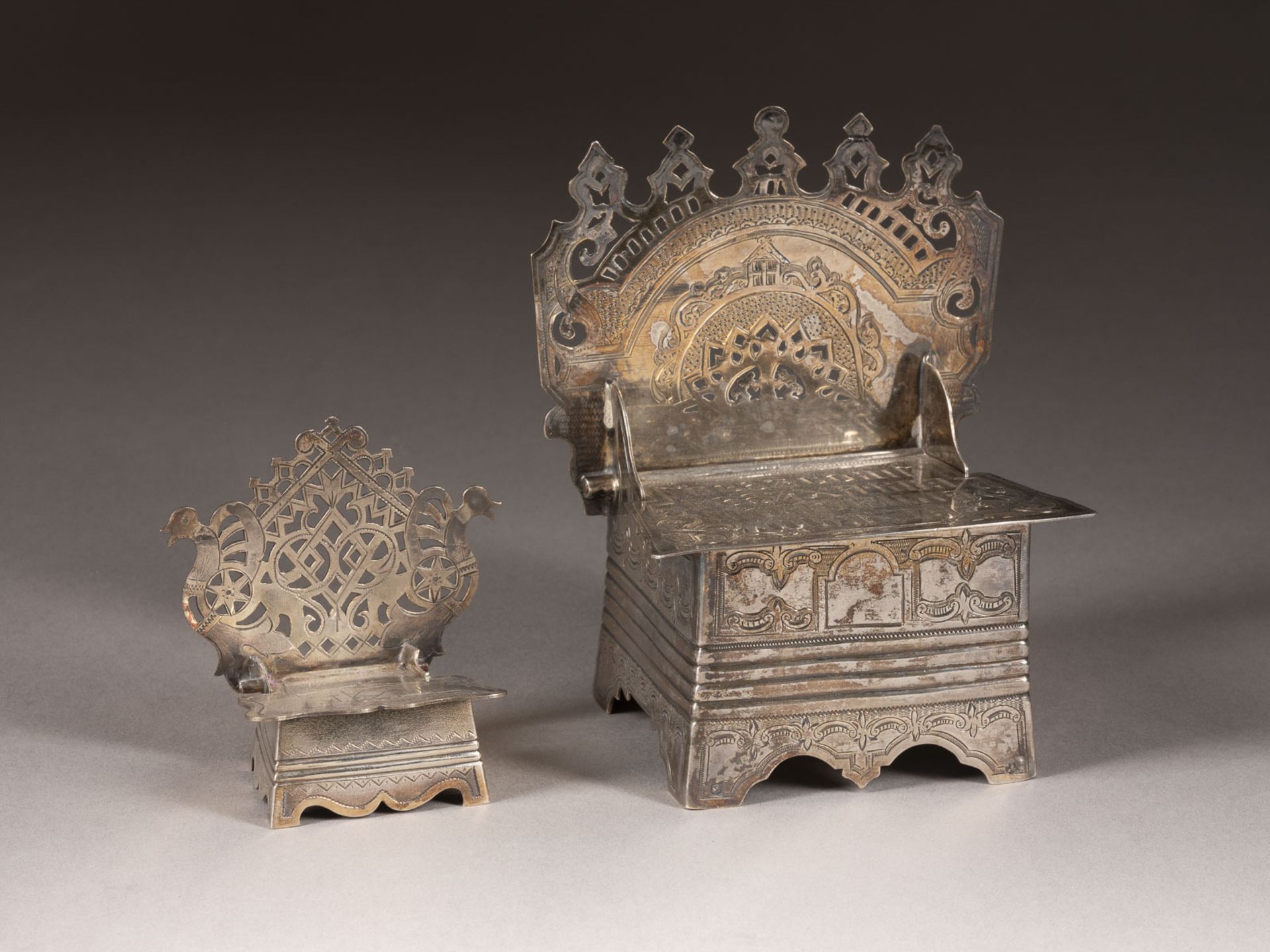 TWO SILVER SALT CHAIRS