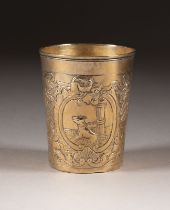 A SILVER-GILT BEAKER WITH DOG AND UNICORN
