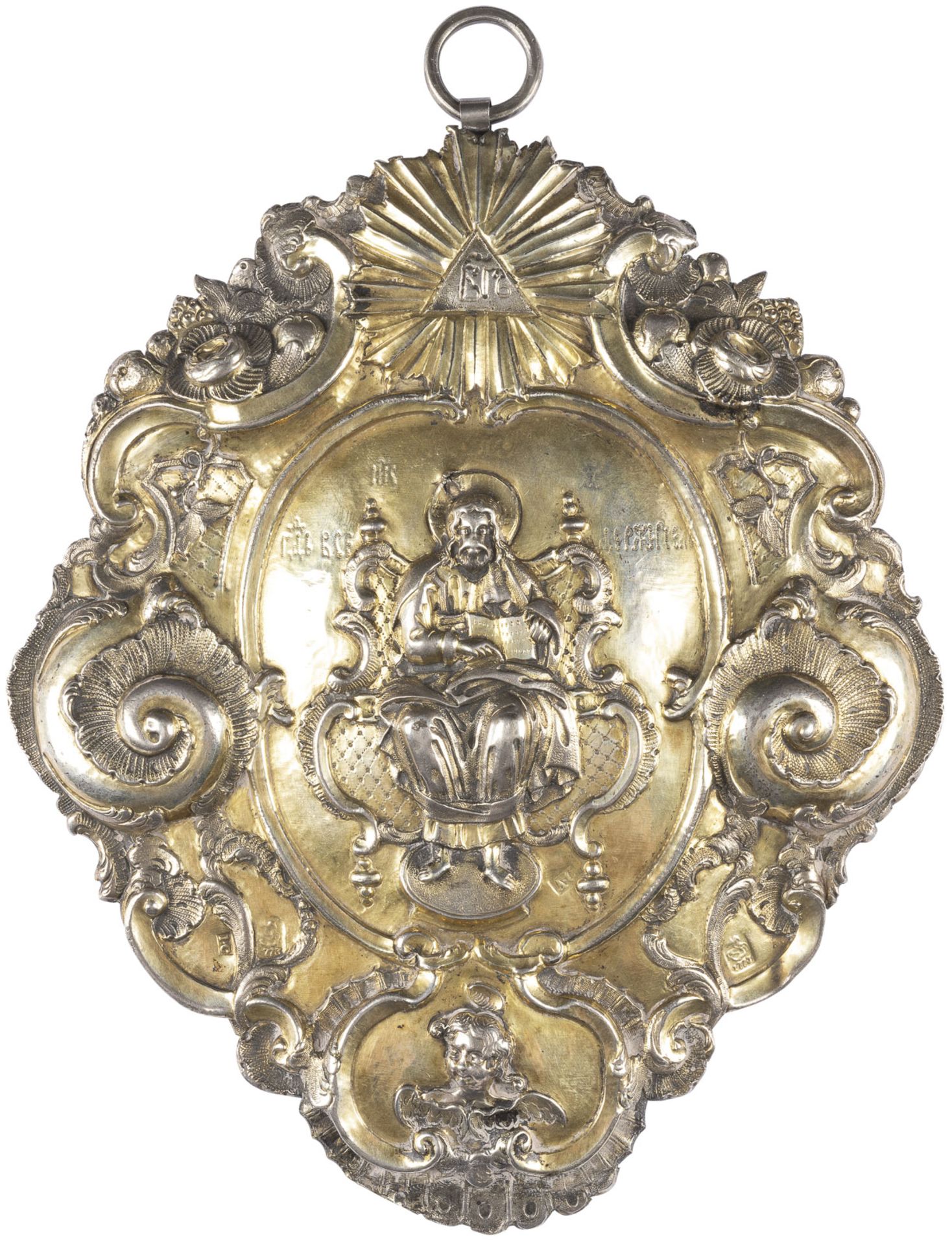 A SILVER-GILT PLAQUE SHOWING THE ENTHRONED CHRIST