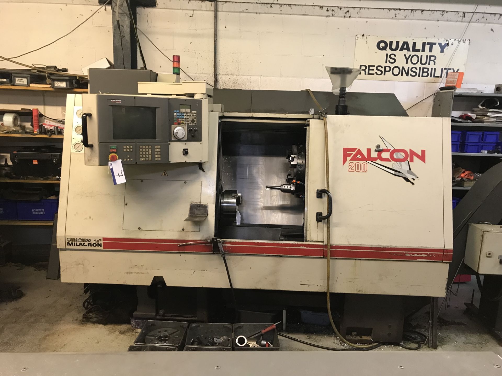 Cincinnati Falcon 200 CNC Lathe3 Jaw Chuck12 Station Turret Cincinnati Acramatic A2100 Controls Ser