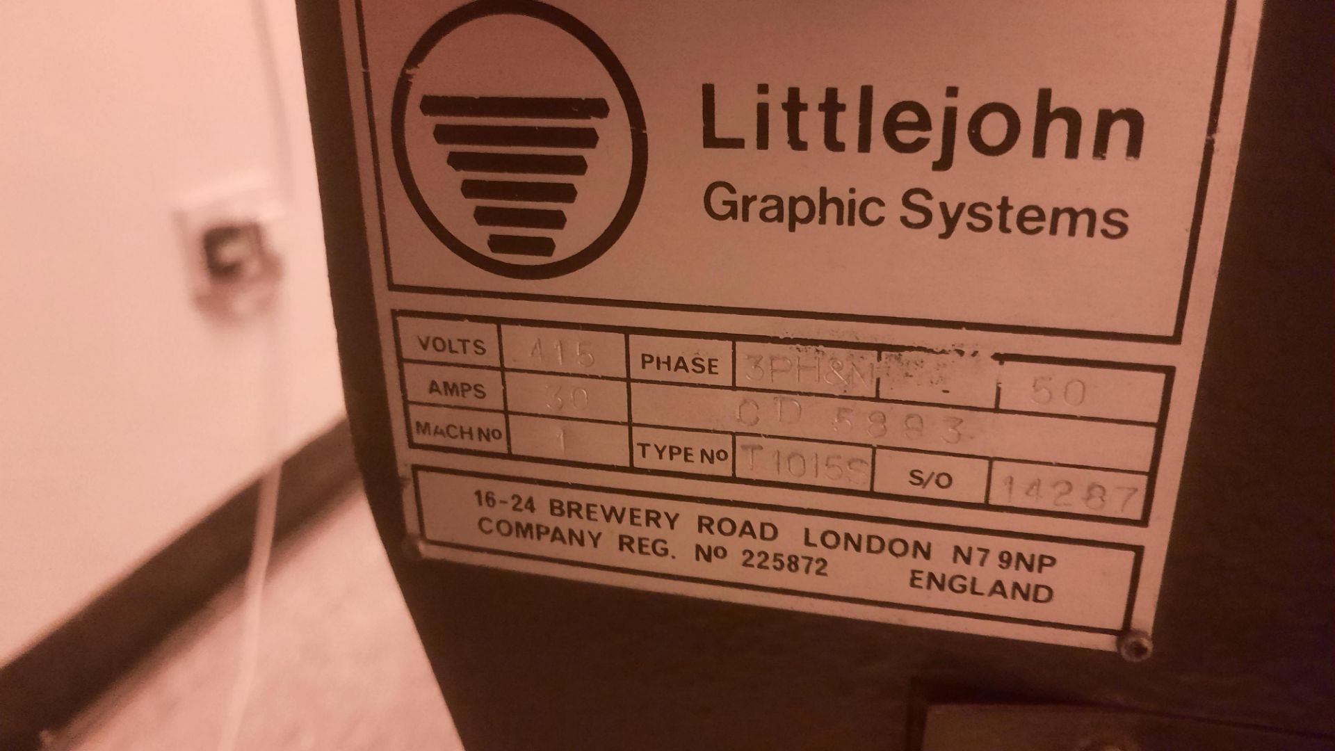 1: Littlejohn Circle Equipment, T10155, 48 inch UV Exposure Unit, Serial Number: 14287 - Image 3 of 4