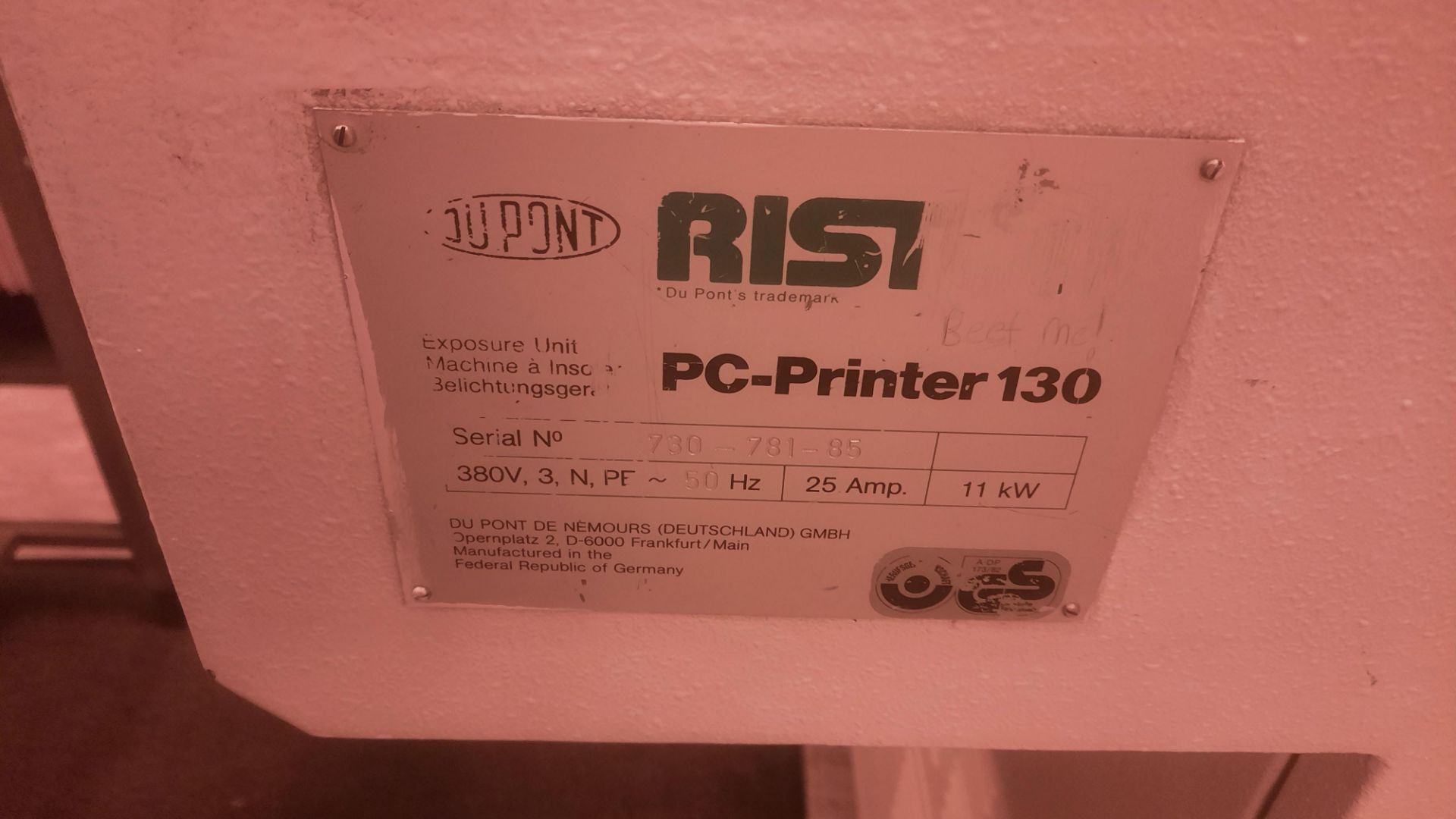1: Riston , PC 130, PC Printer, PC130 Two Drawer Exposure Unit, Serial Number: 730-781-85 - Image 3 of 3