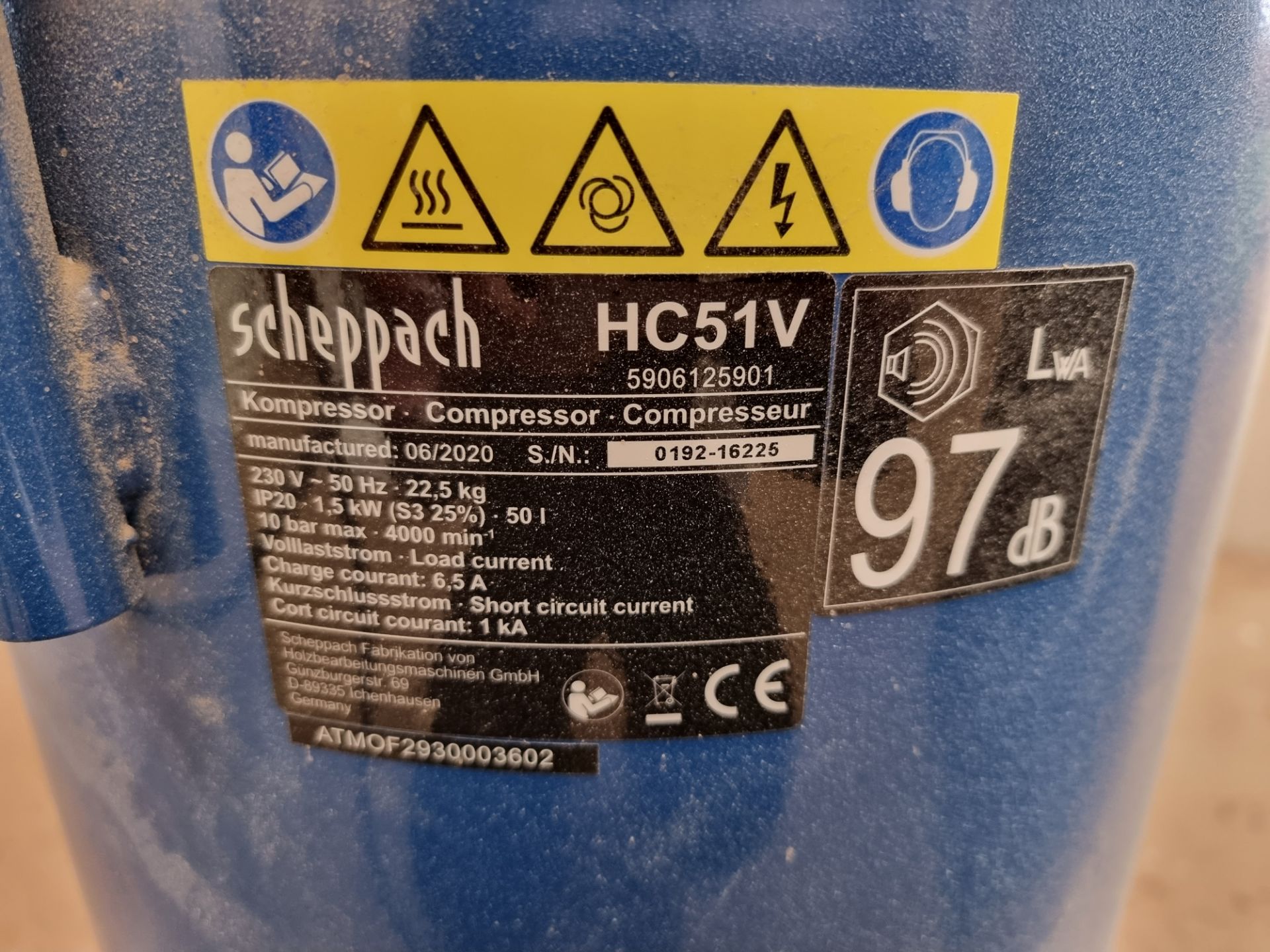 1: Scheppach HC51V Compresseur, Serial Number: 0192-16225, Year of Manufacture: 2020 - Image 2 of 3