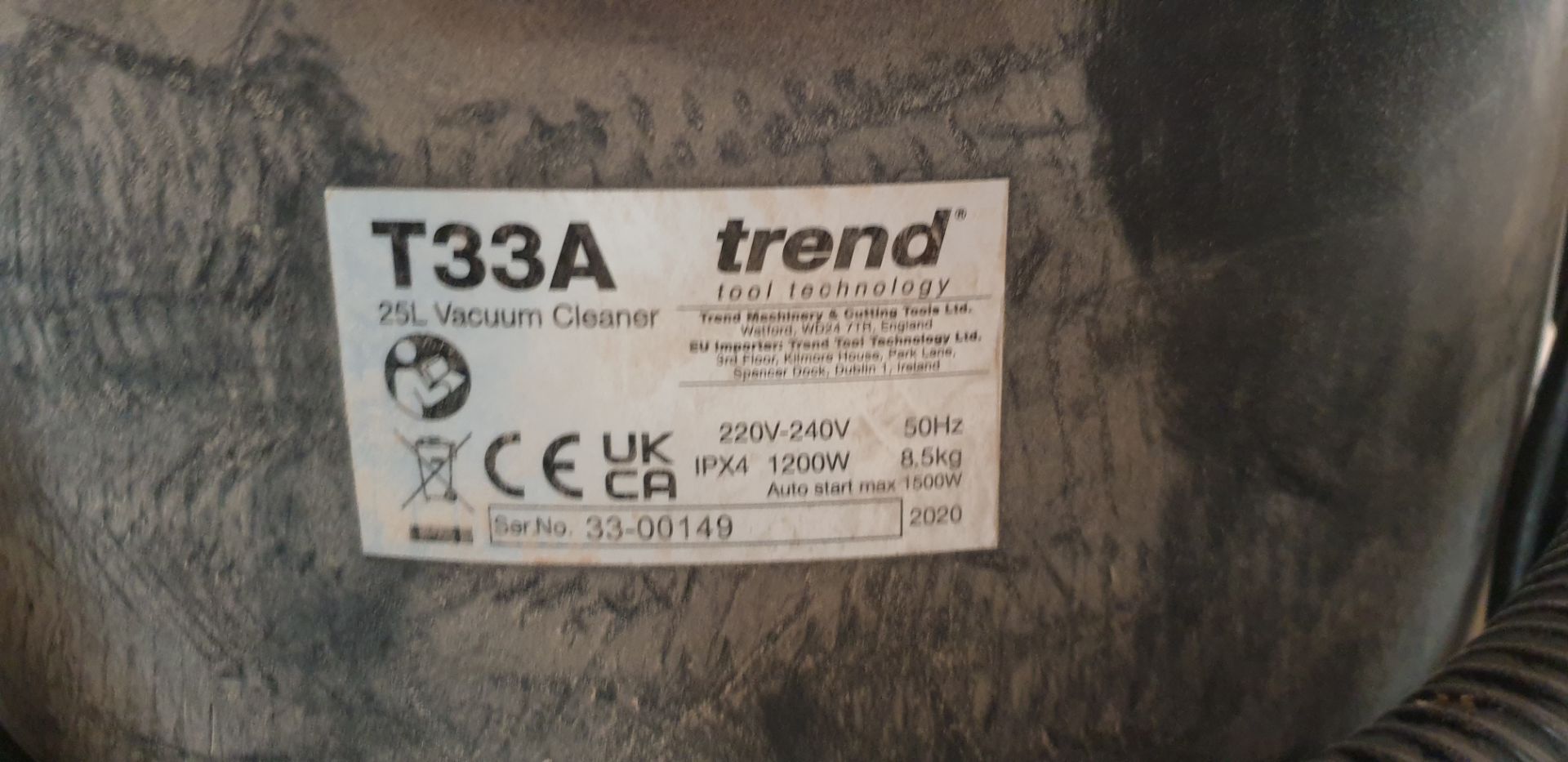 3: Trend Tool Technology T33AL 25L Vacuum Cleaner. Serial Number: 33-01196, 33-01937, 3-00149 Year o - Image 5 of 5