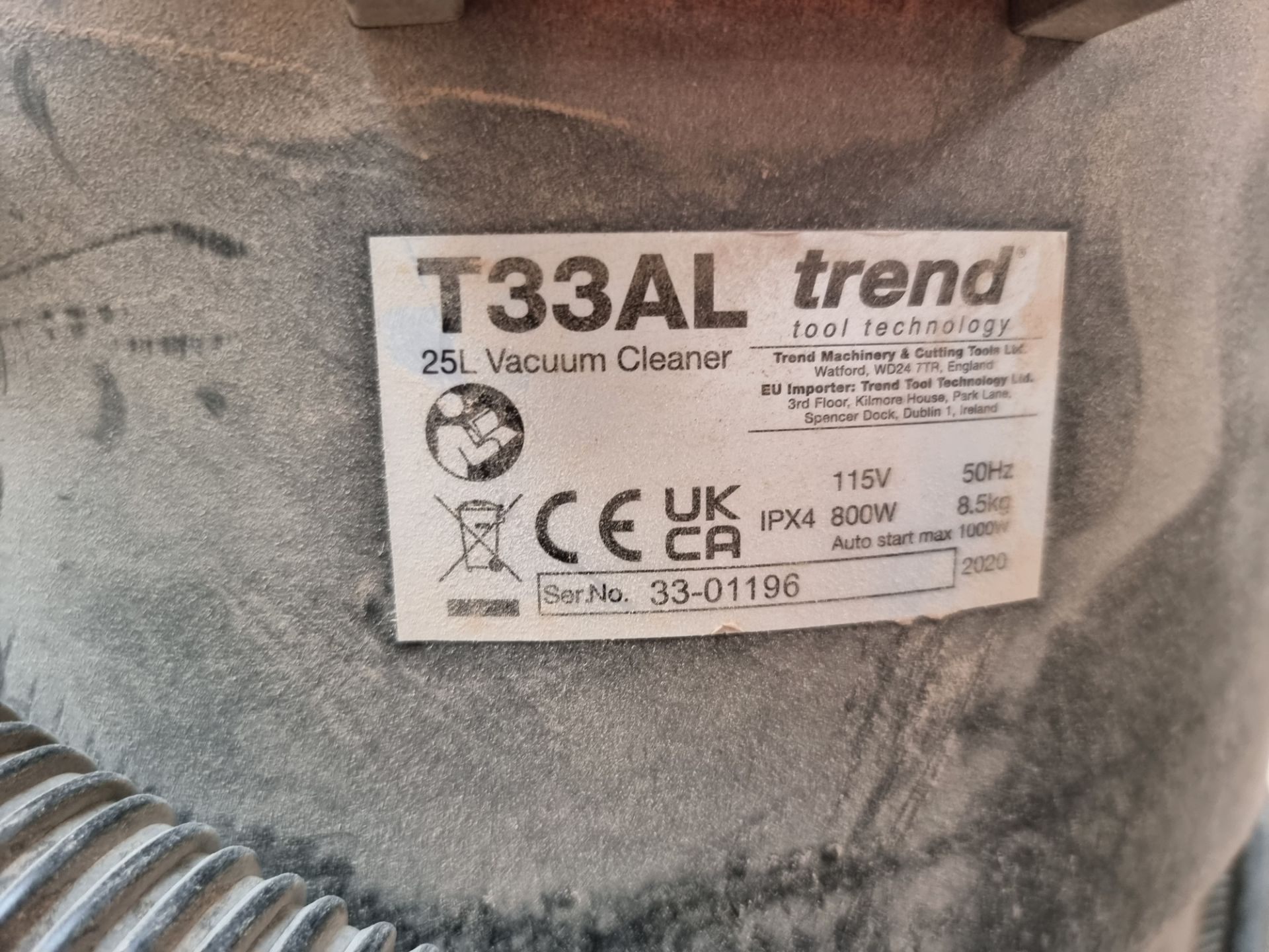 3: Trend Tool Technology T33AL 25L Vacuum Cleaner. Serial Number: 33-01196, 33-01937, 3-00149 Year o - Image 2 of 5