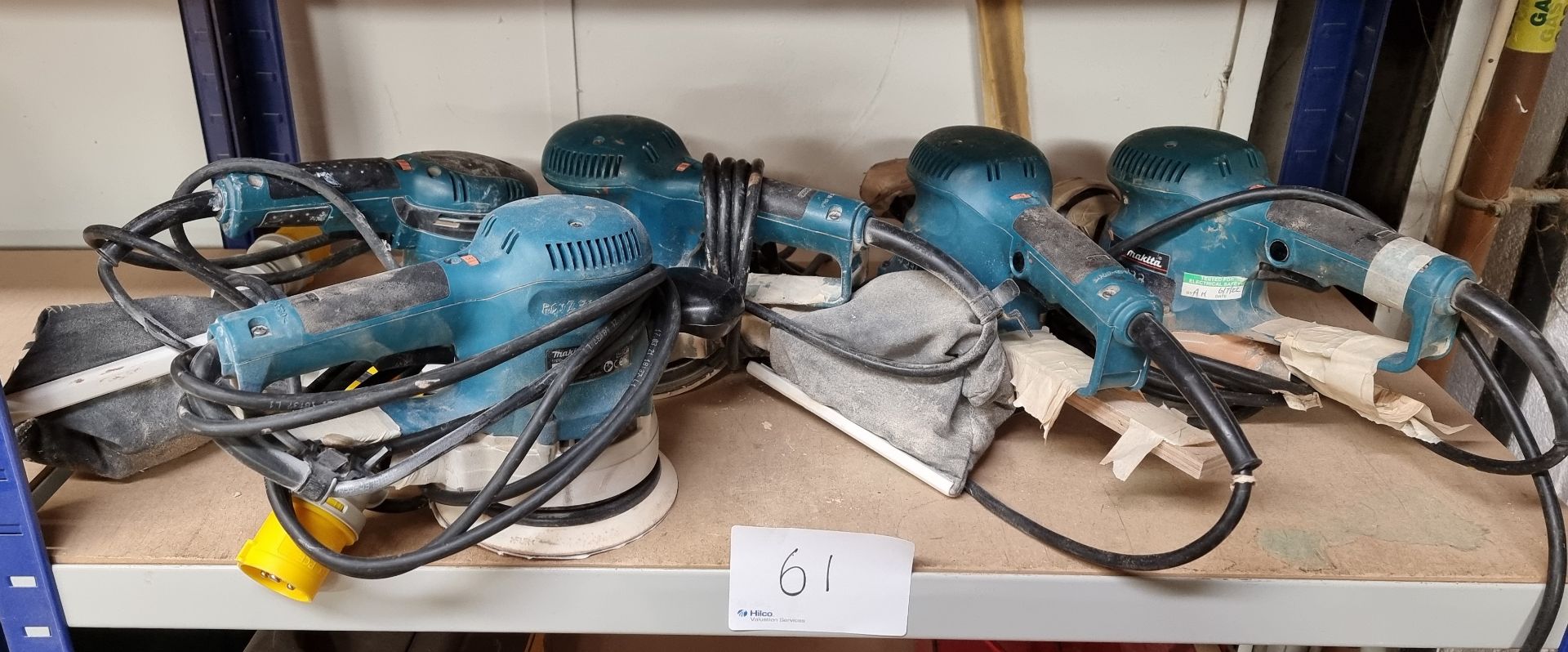 Contents of Shelf to include 5: Makita BO6030 Random Orbit Sander