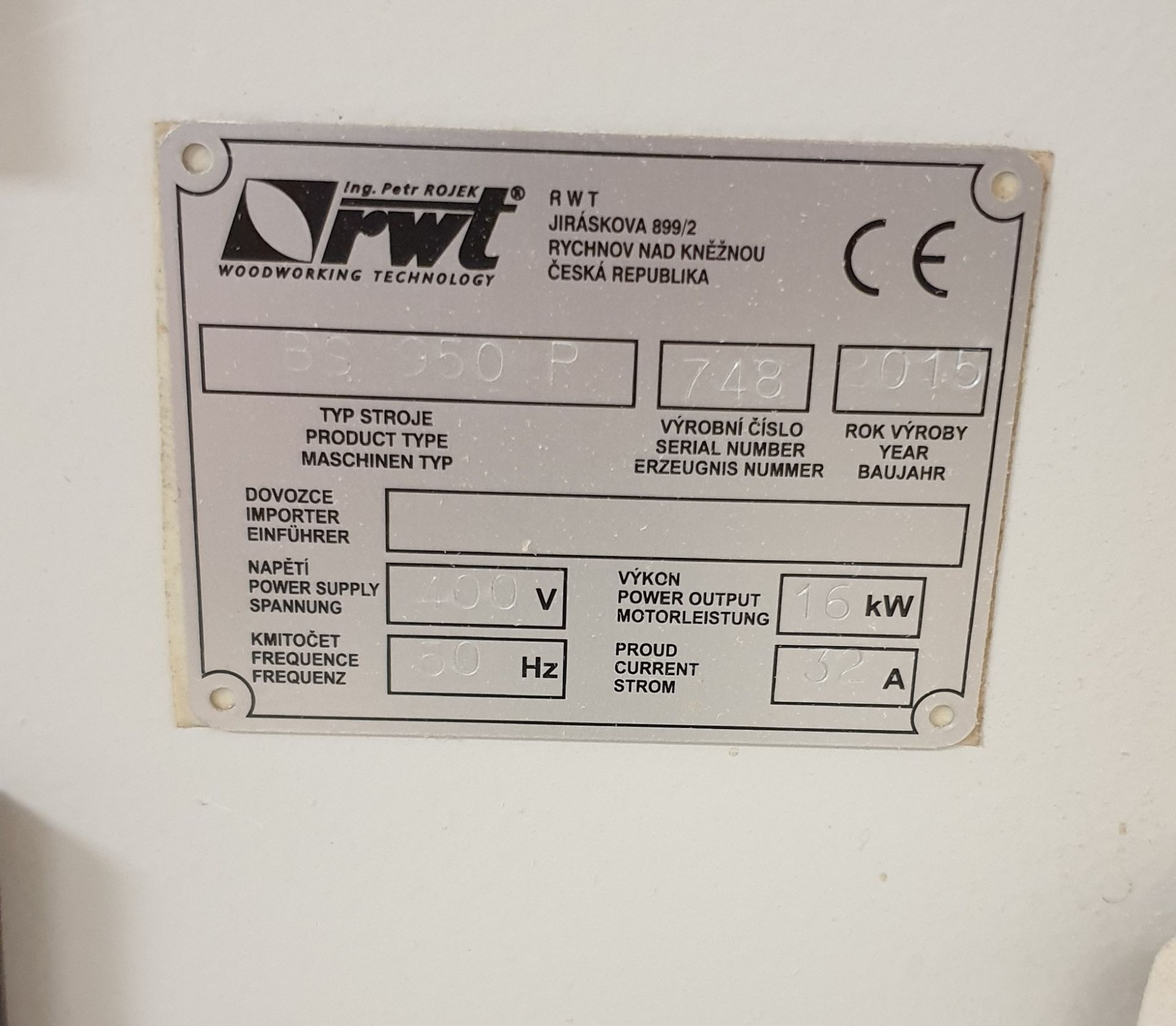 1: RWT BS950P Wide Belt Drum Sander Serial Number: 748 Year of Manufacture: 2015 Please note, extrac - Image 4 of 4