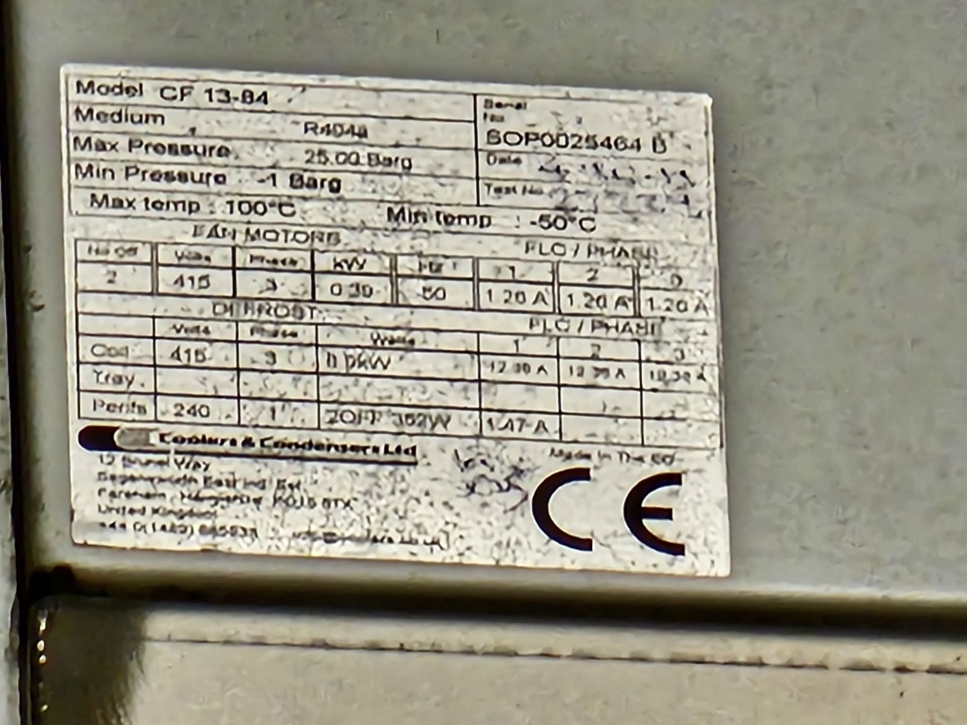 Coolers and Condensers Limited CF 13-84 Chiller Unit, Serial Number: SOP0025464B - Image 2 of 2