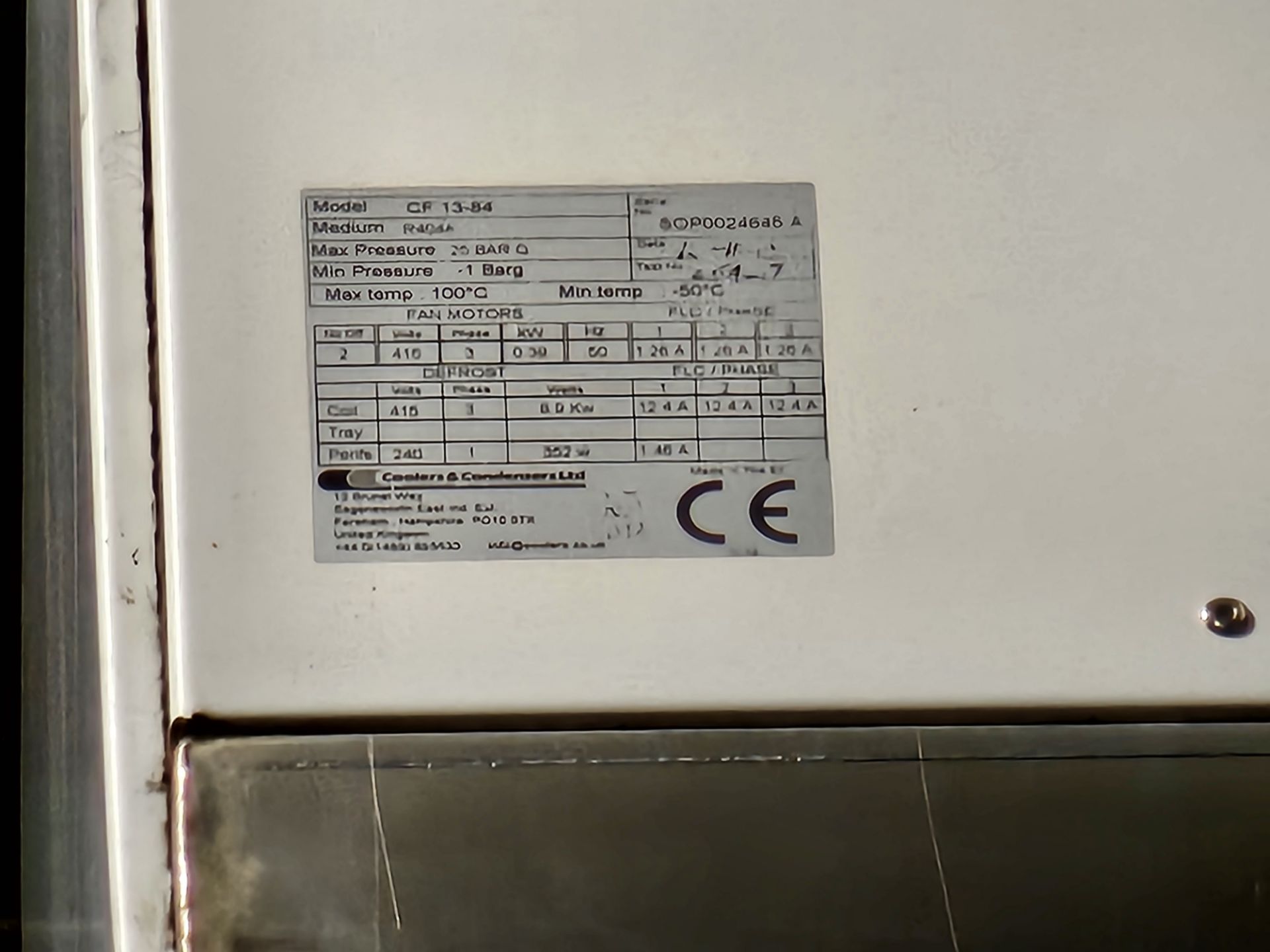 Coolers and Condensers Limited CF 13-84 Chiller Unit, Serial Number: SOP00246ABA - Image 2 of 2