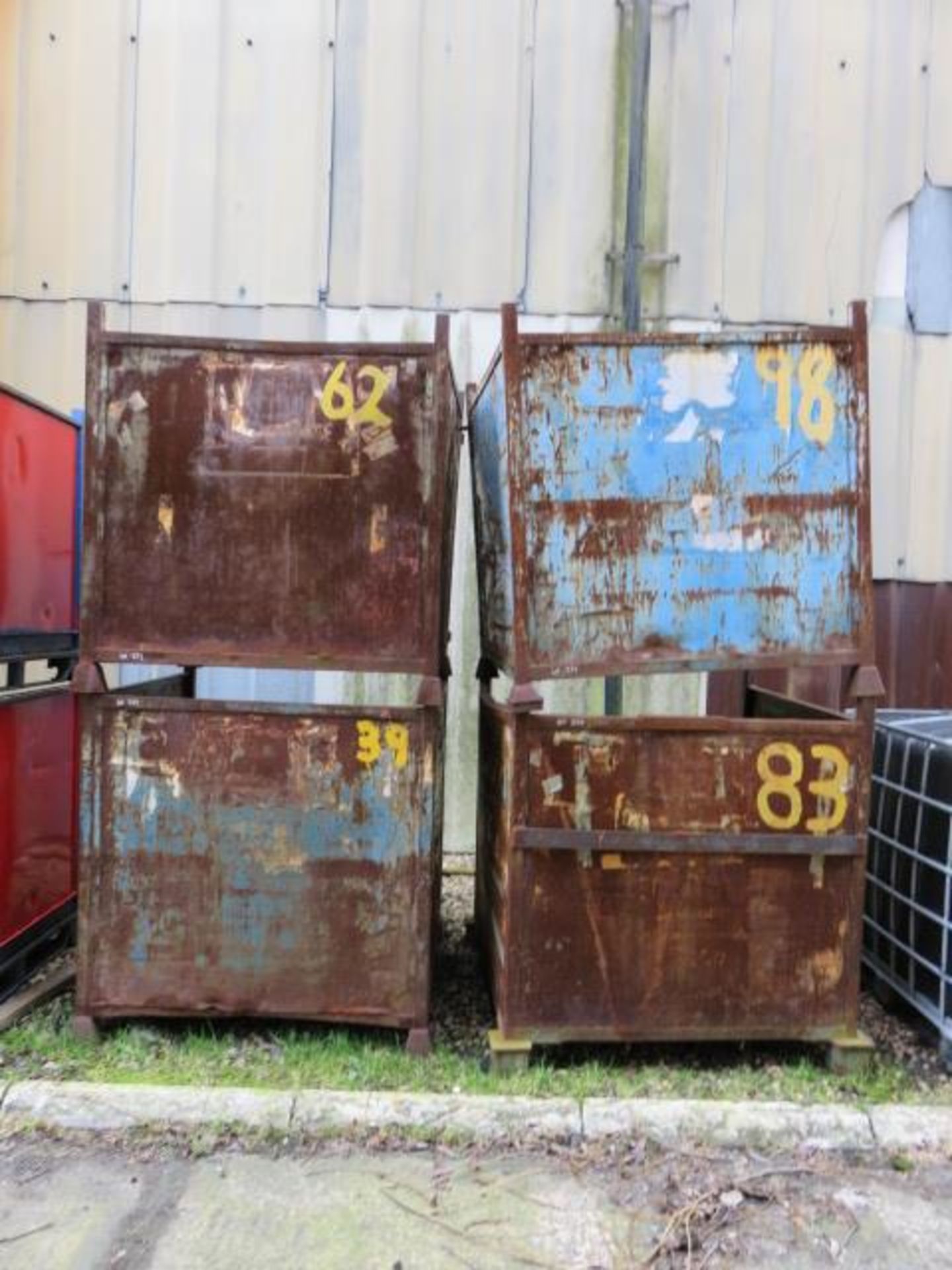 4 Approx 1.25m (W) x 1.25m (D) x 1.25m (H) Steel Three Sided Stackable Stillages As Lotted (Bins 62,