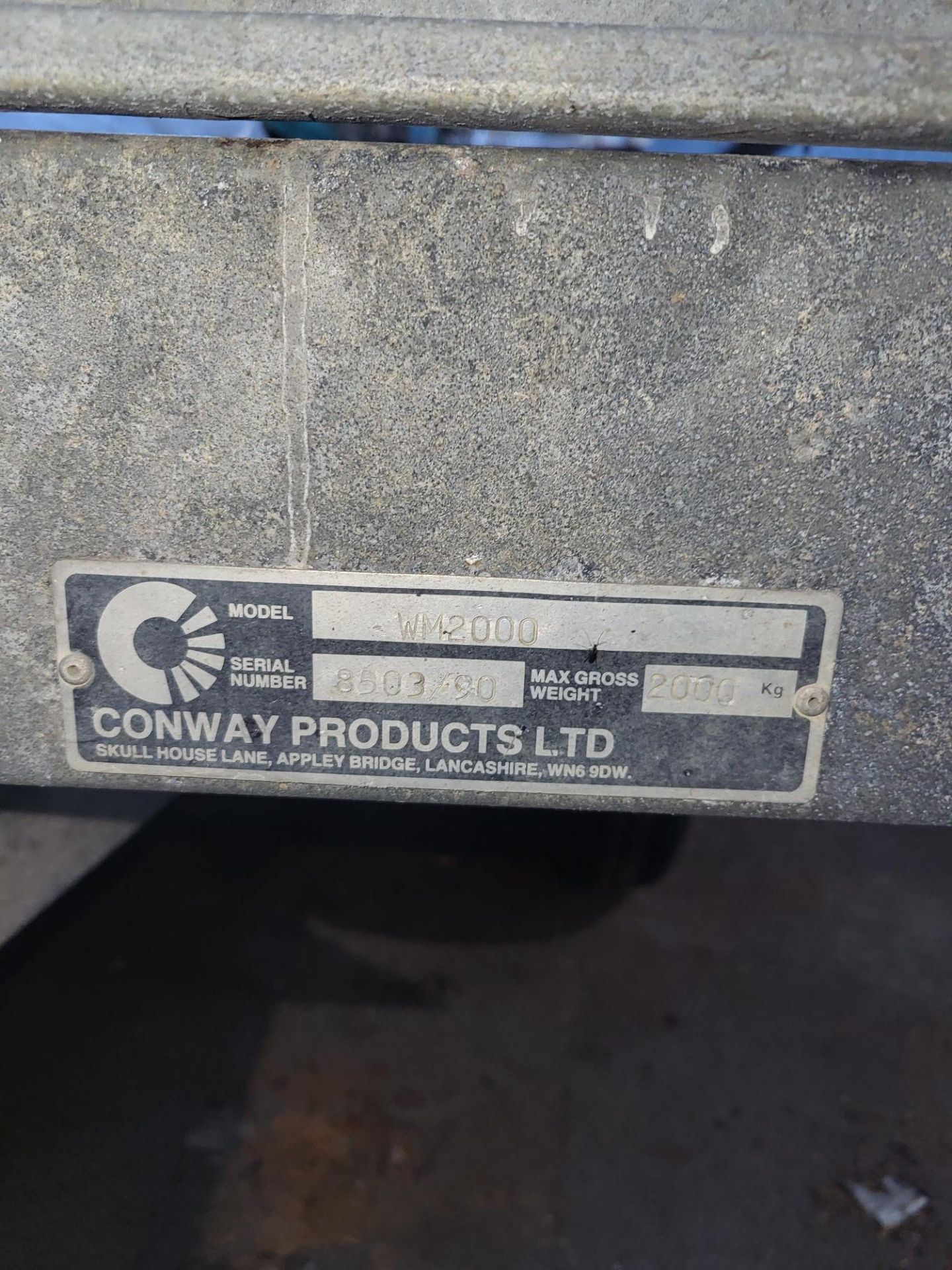 Conway Products Limited / Glidalong WM2000 1.6m x 2.5m Galvanised Steel Twin Axle Dropside Trailer - Image 6 of 6