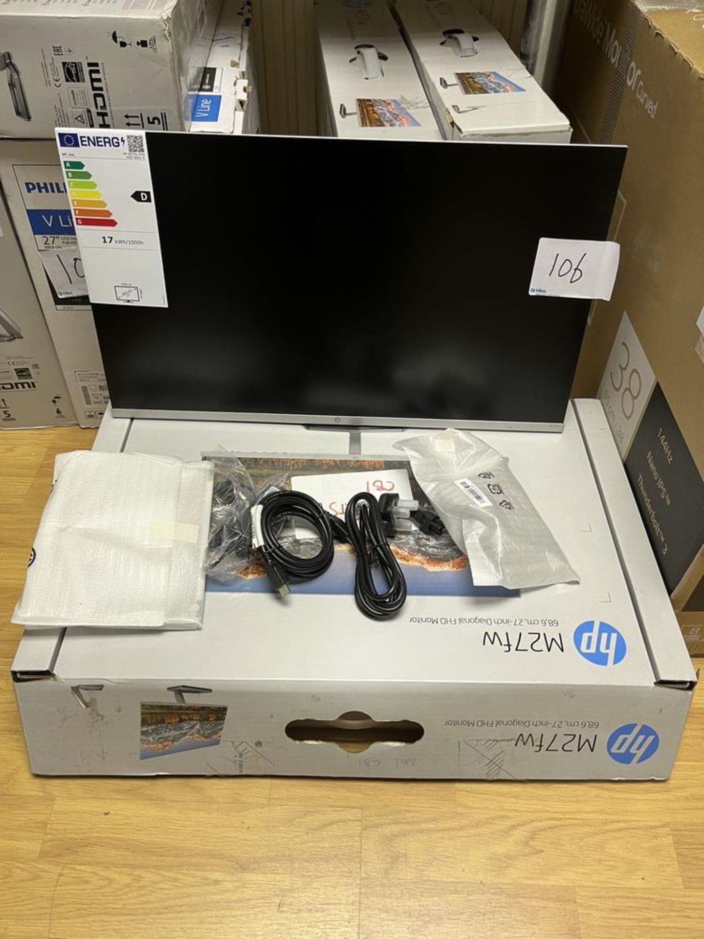 HP M27FW FHD Monitor 68.6cm, 27-inch diagonal With stand and plugs, comes in box Serial Number 3CM