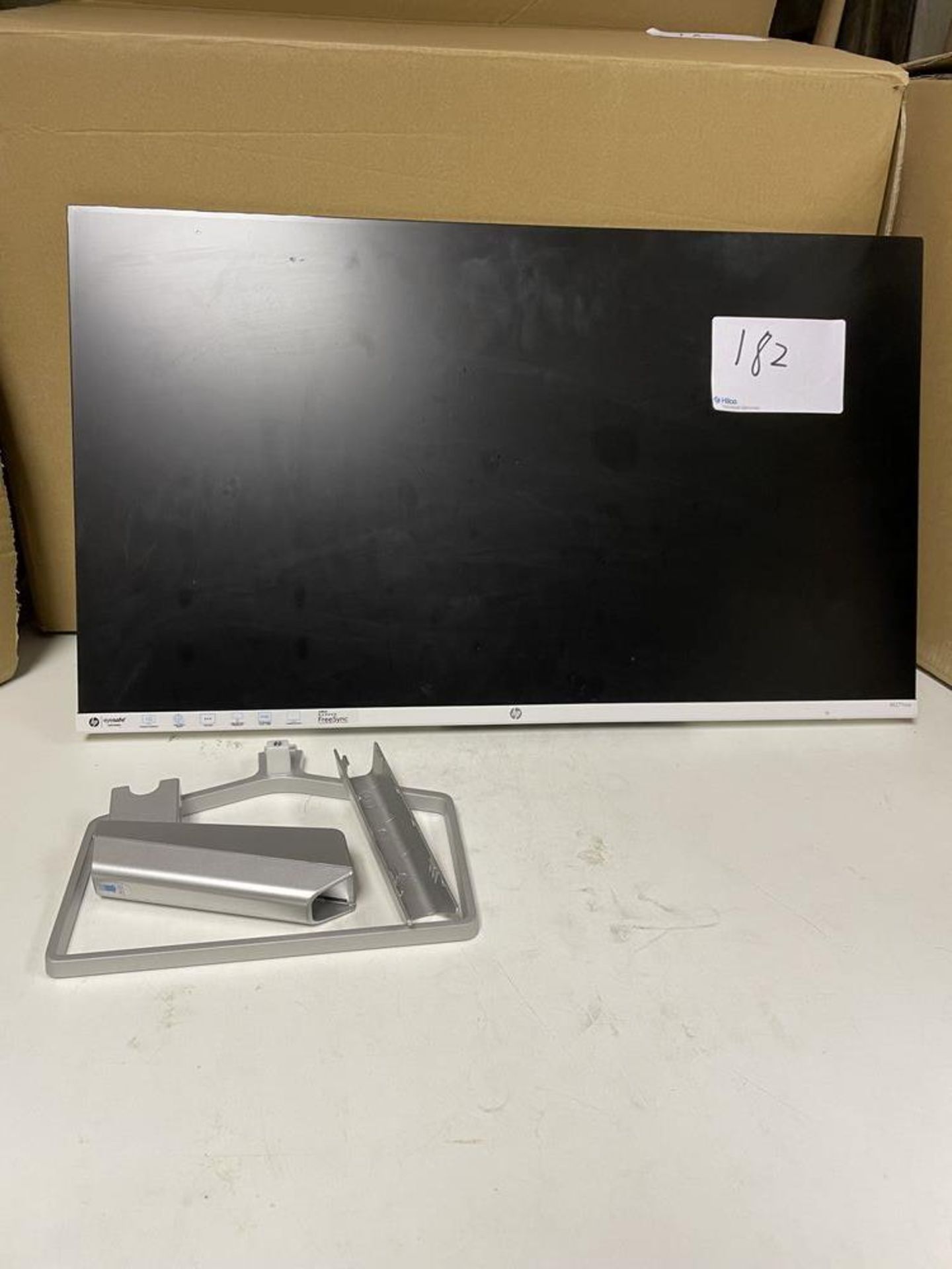HP M27 FWA FHD FHD monitor With stand and plugs, comes with box. Serial No. 3CM1271ZYG