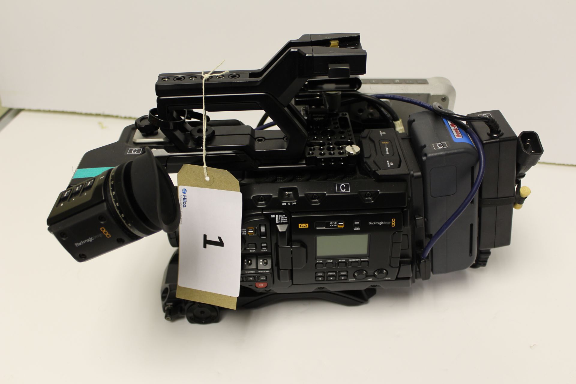 Blackmagic URSA Broadcast G2 Camera Body with View Finder, Small Rig, Hawk-woods V-Loc Battery, ATEM