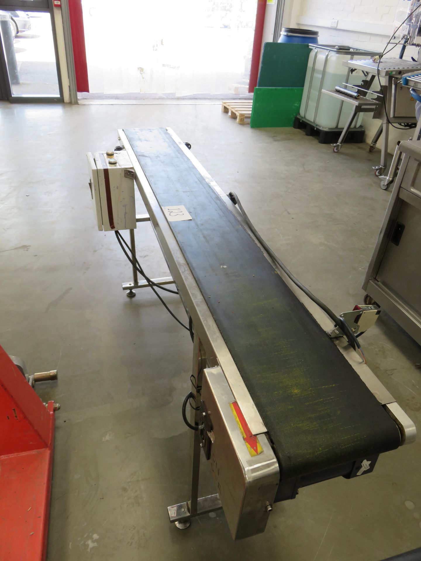 Approx 2m Stainless Steel 1.8m x 0.2m wide Belt Conveyor