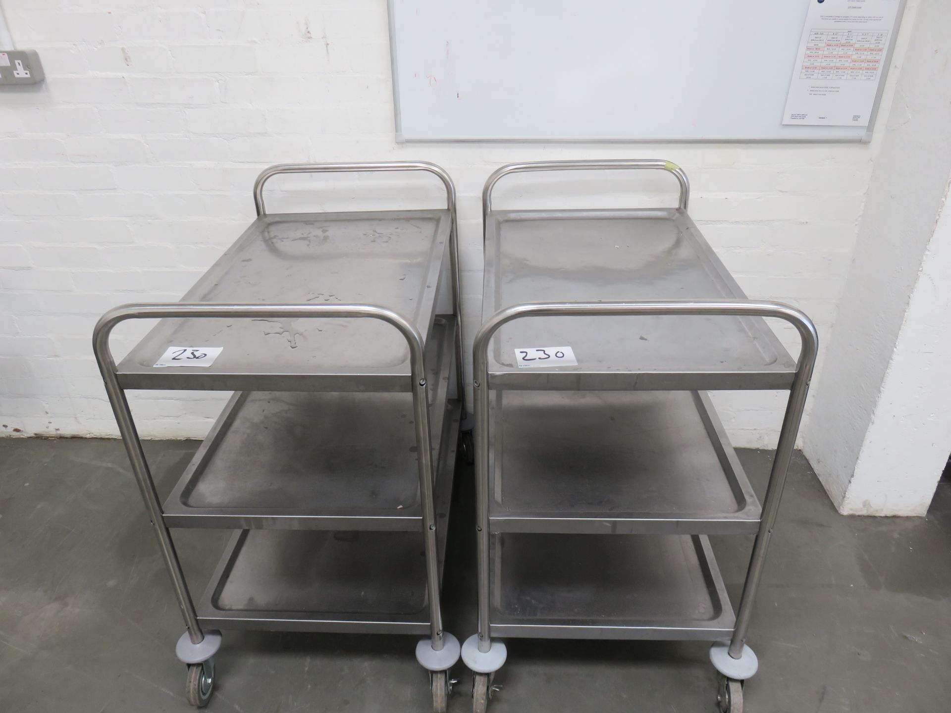 (2) Vogue Stainless Steel Mobile Three Tier Hostess Trolleys As Lotted