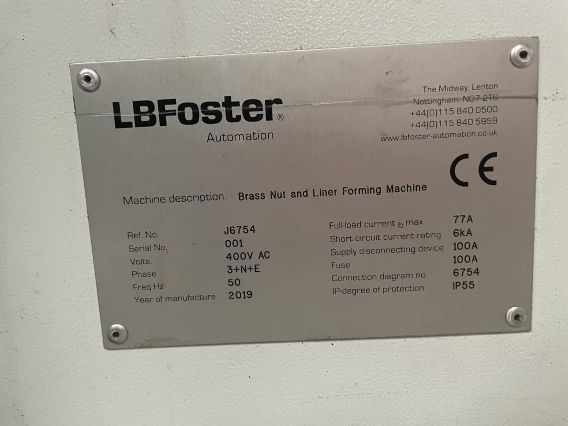 LB Foster Automation Brass Nut and Liner Forming Machine (2019), Serial Number 001 - Image 3 of 17