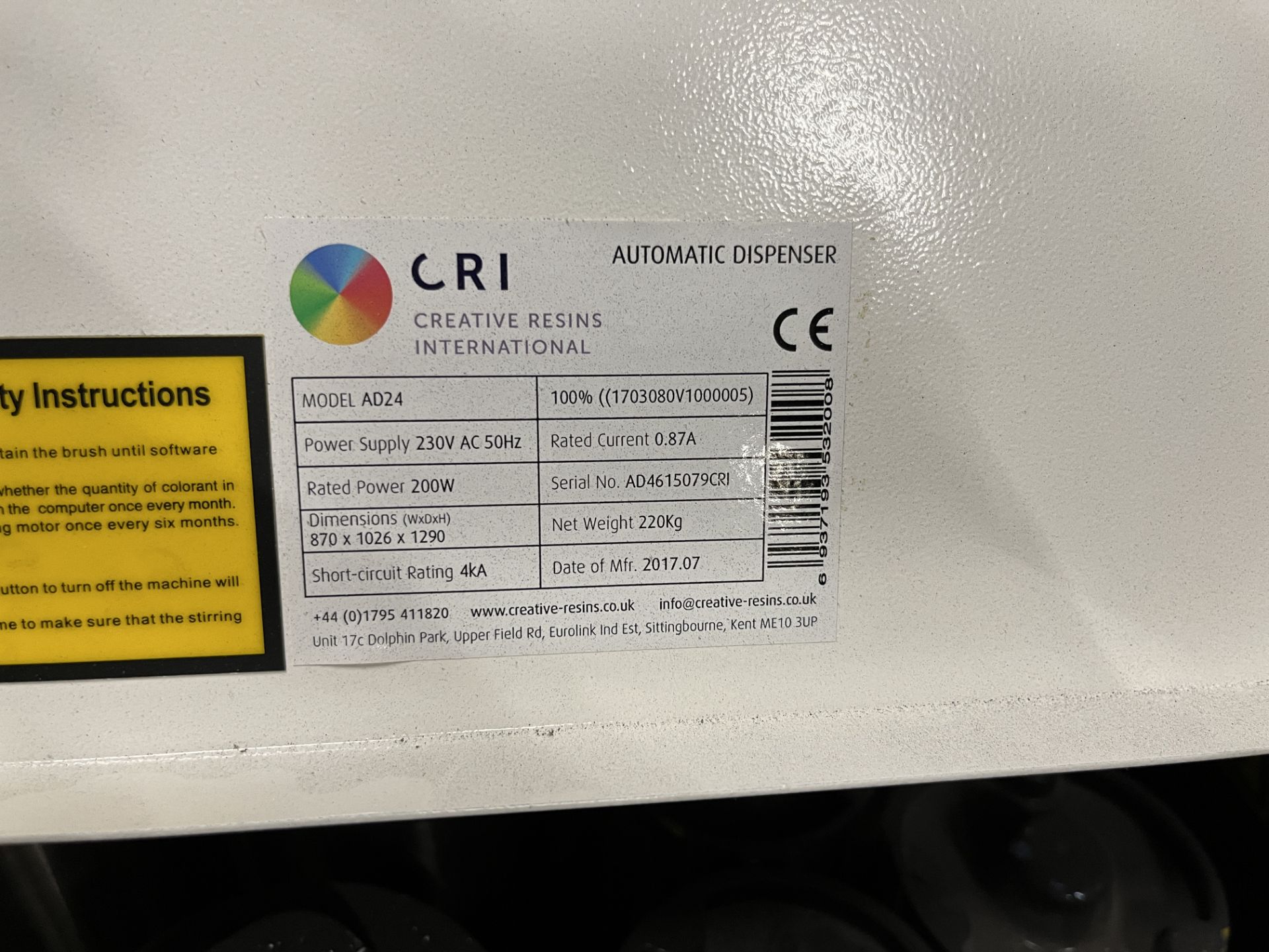 Creative Resins International AD24 Automatic Paint Mixing Dispenser (2017) Complete With A Quanitity - Image 3 of 3