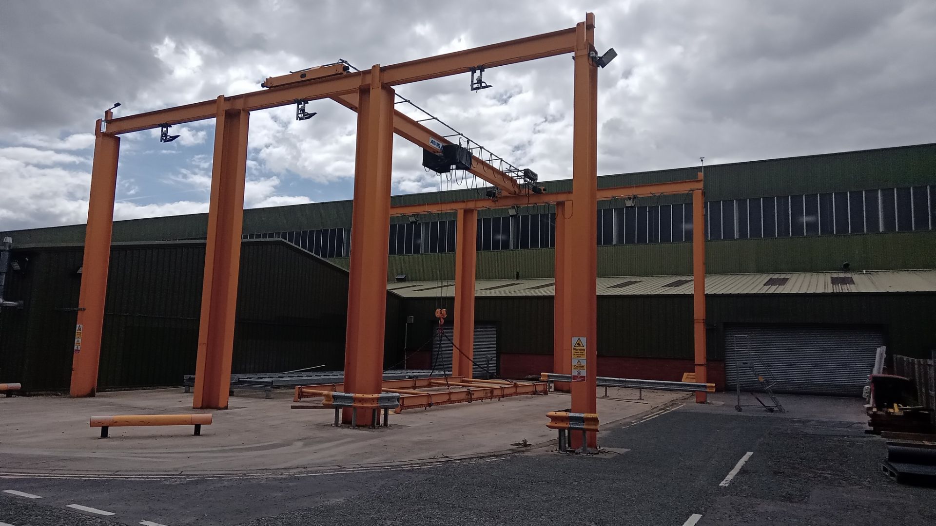 c.15m x 15m x10m High Gantry Fitted with Abus 8 Tonne Overhead Electric Travelling Crane and 4x2 Upr