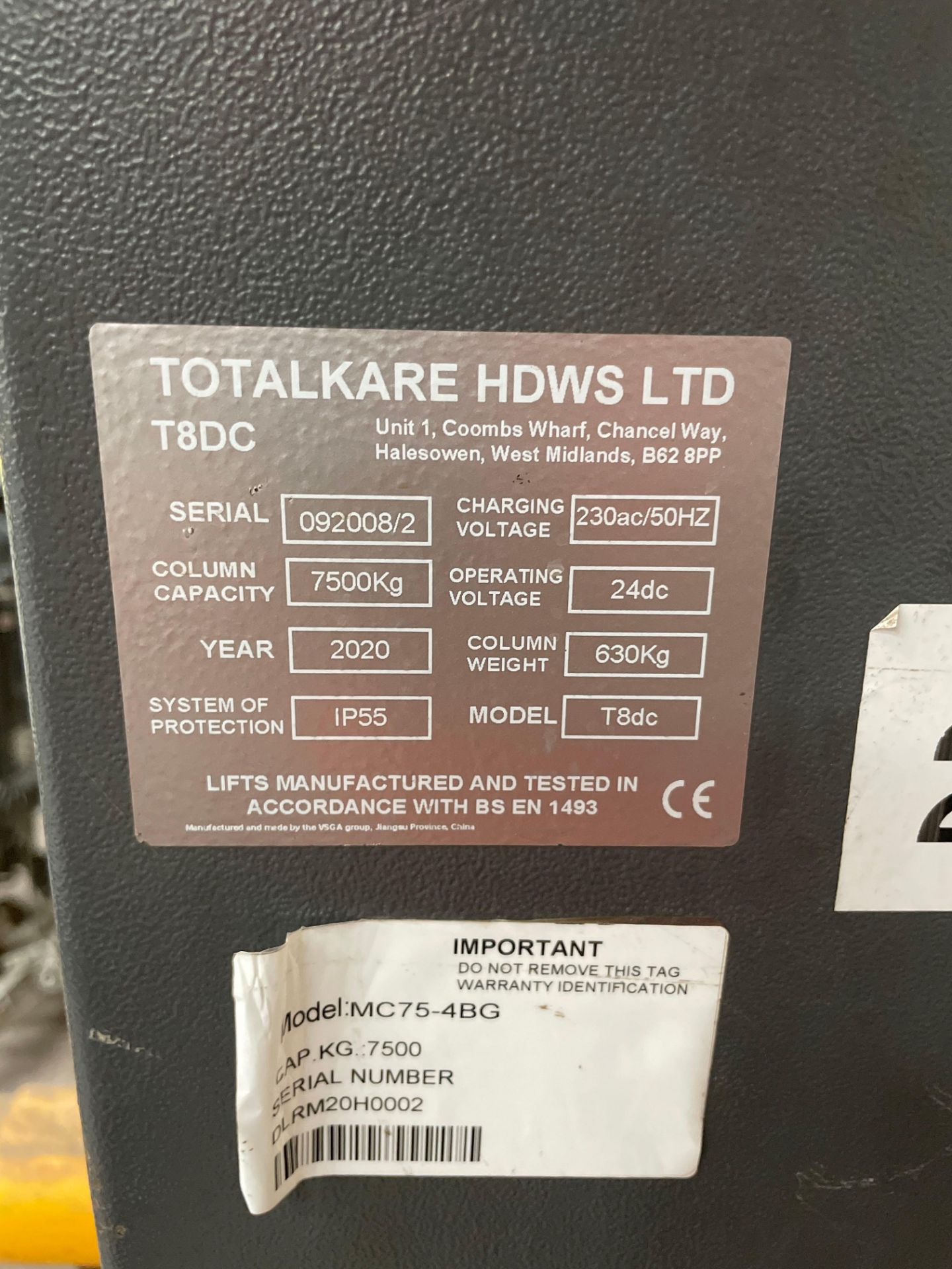 4: Totalkare Hdws T8Dc Mc75-4B/G Mobile Electric Column Lift 7500Kg Capacity - Image 2 of 12