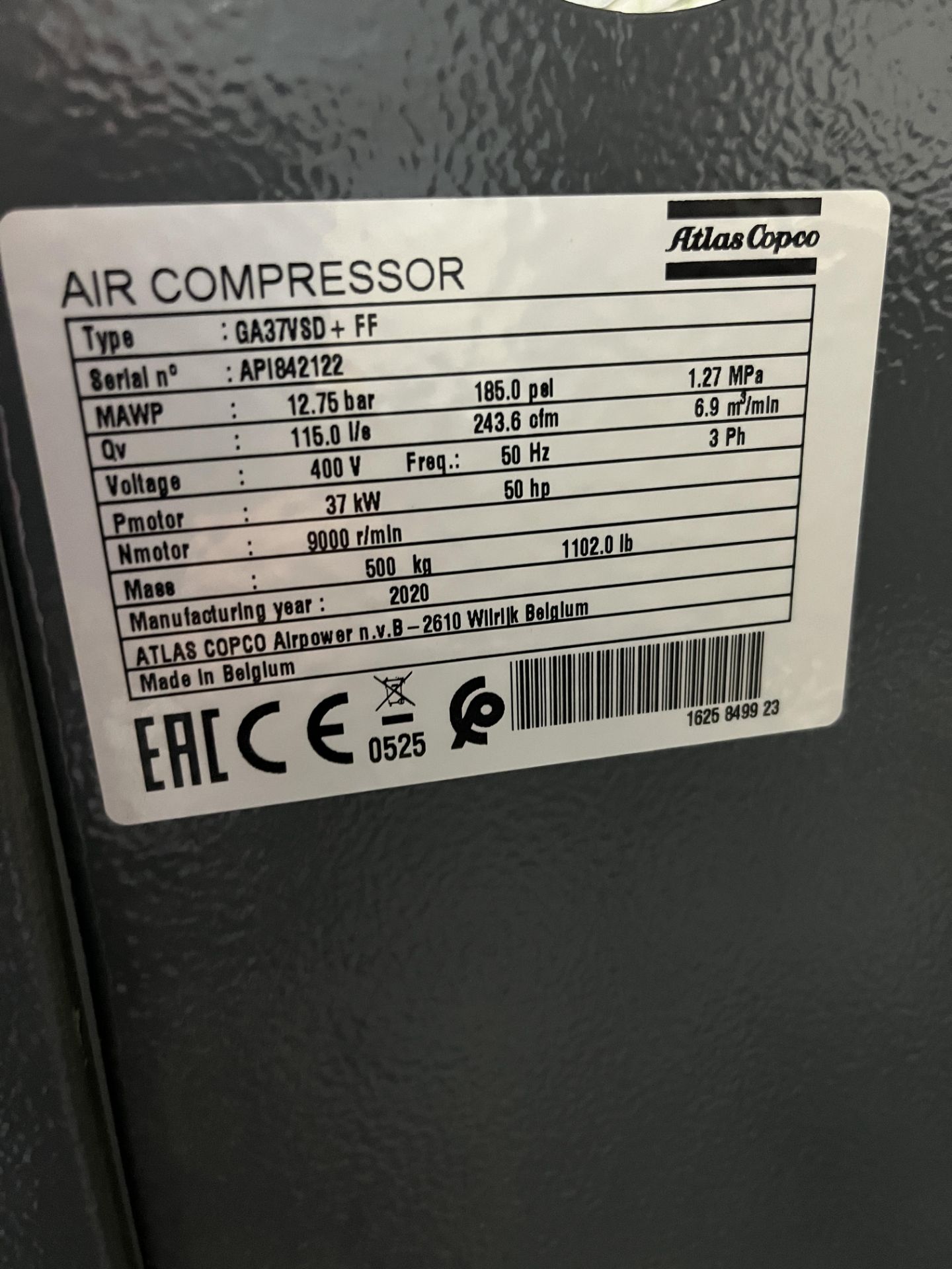 1: Atlas Copco GA37VSD+ FF Packaged Screw Compressor - Image 2 of 2