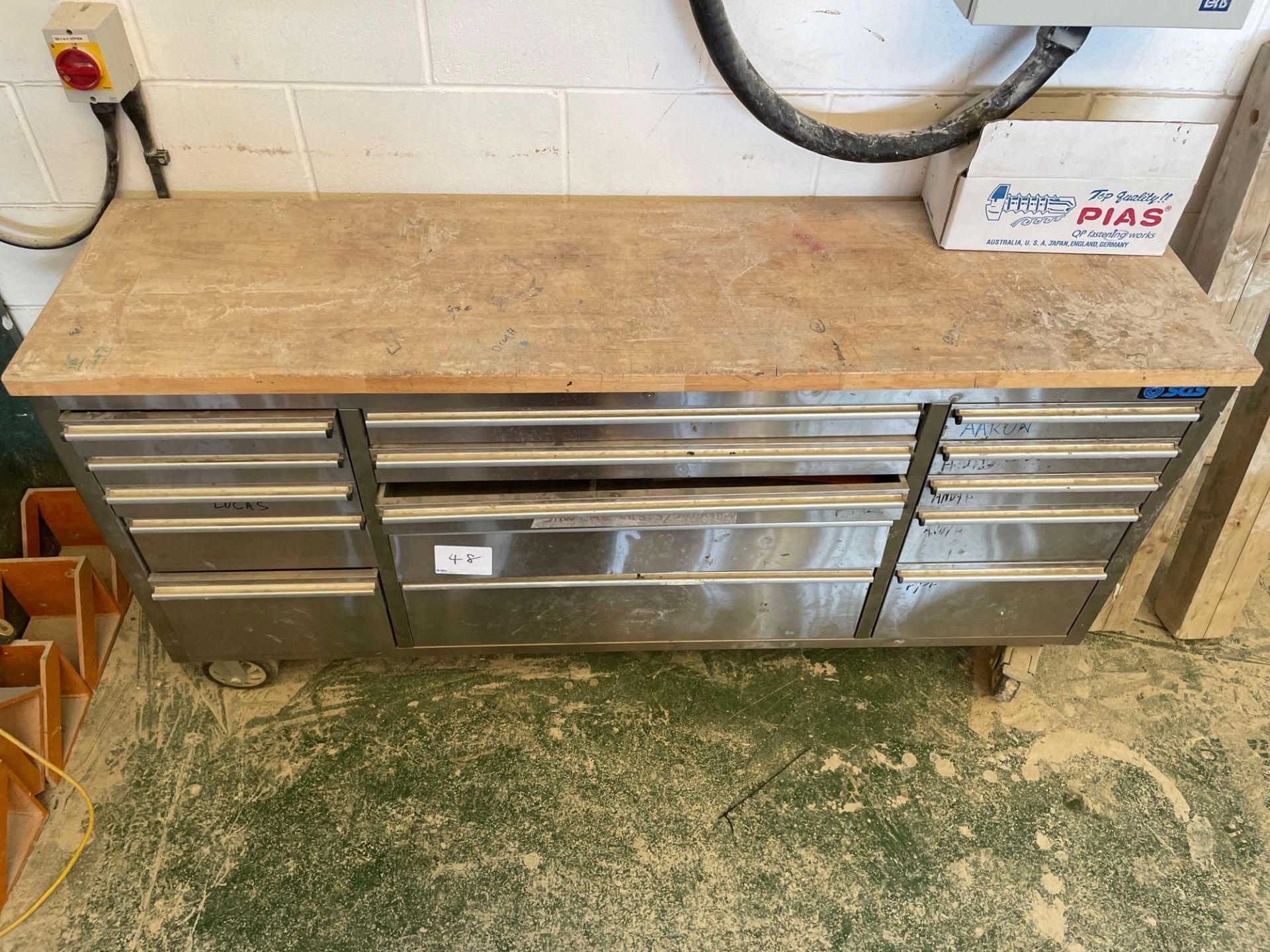 SGS 10 Compartment Steel Tool Chest on Castors With Timber Top