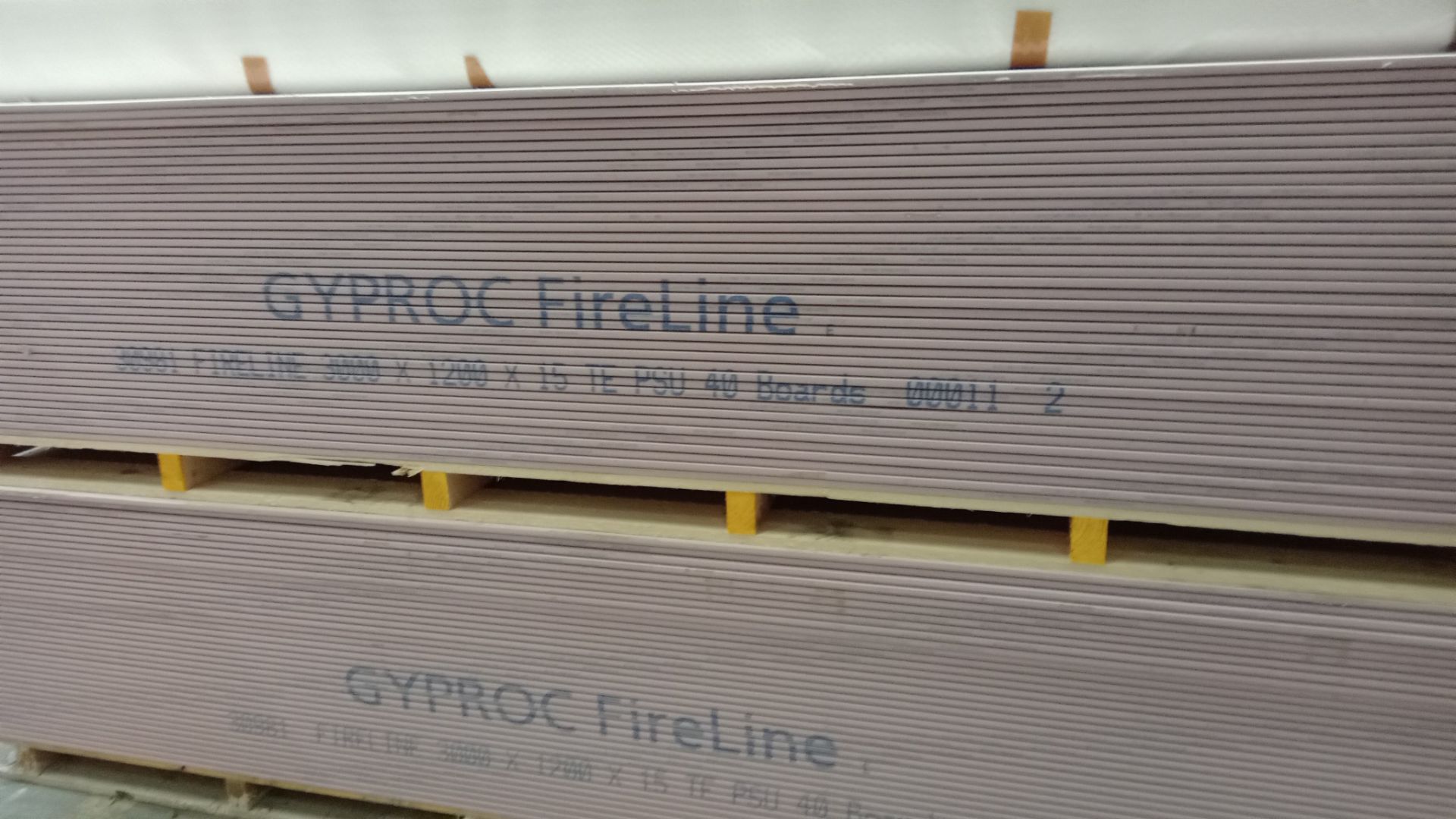 6: Pallets of 40 Gyproc FireLine Plasterboard  3000x1200x15mm