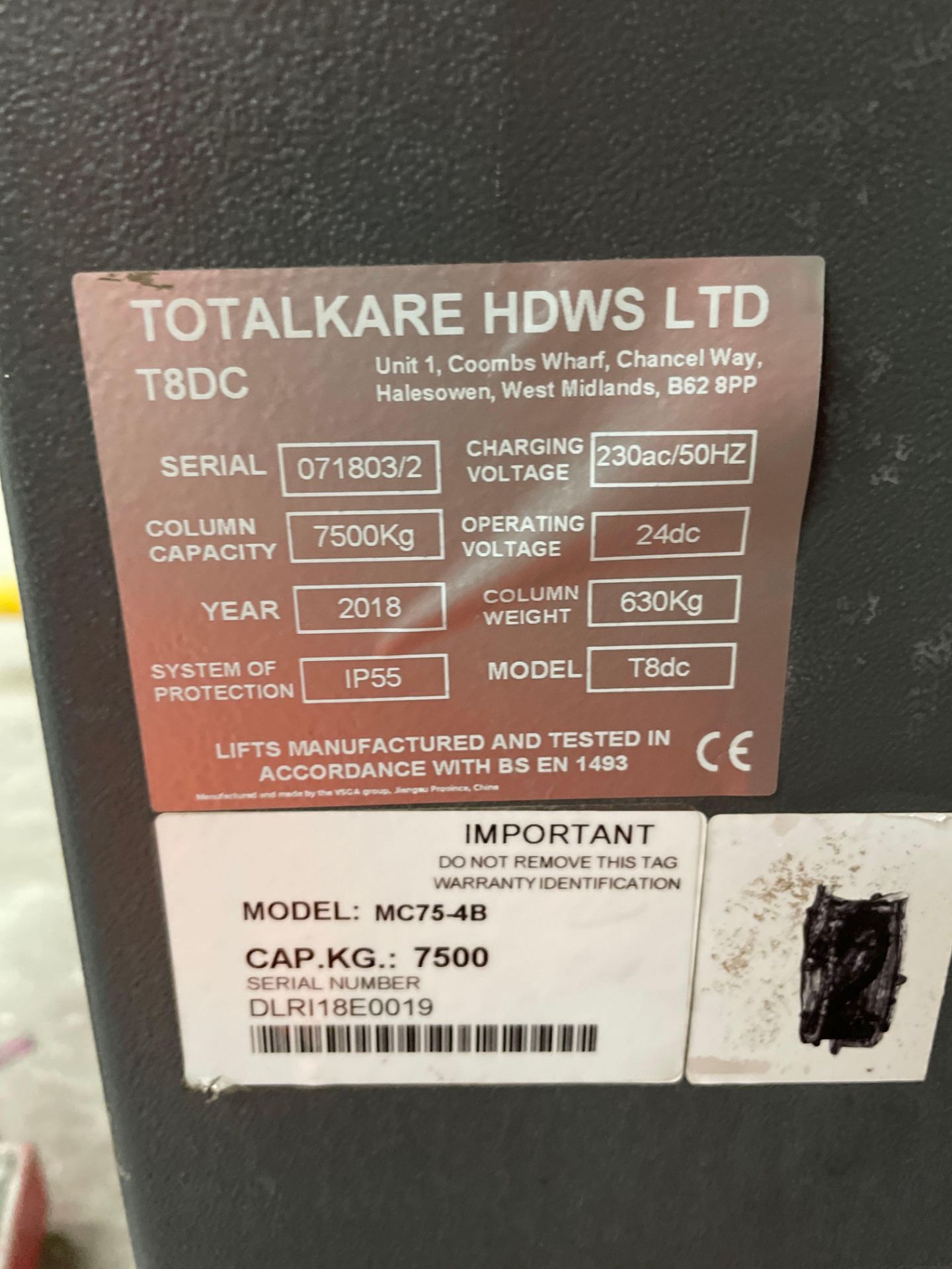 4: Totalkare Hdws T8Dc Mc75-4B/G Mobile Electric Column Lift 7500Kg Capacity - Image 8 of 12