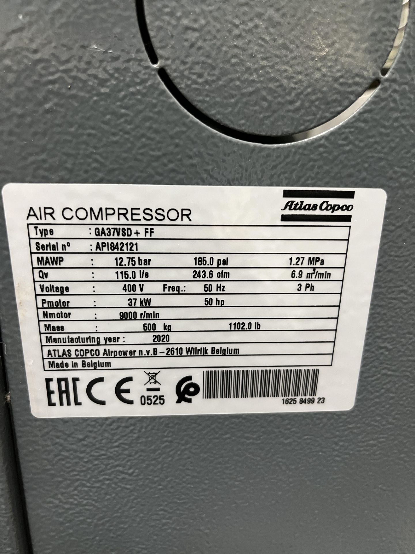 1: Atlas Copco GA37VSD+ FF Packaged Screw Compressor - Image 2 of 2