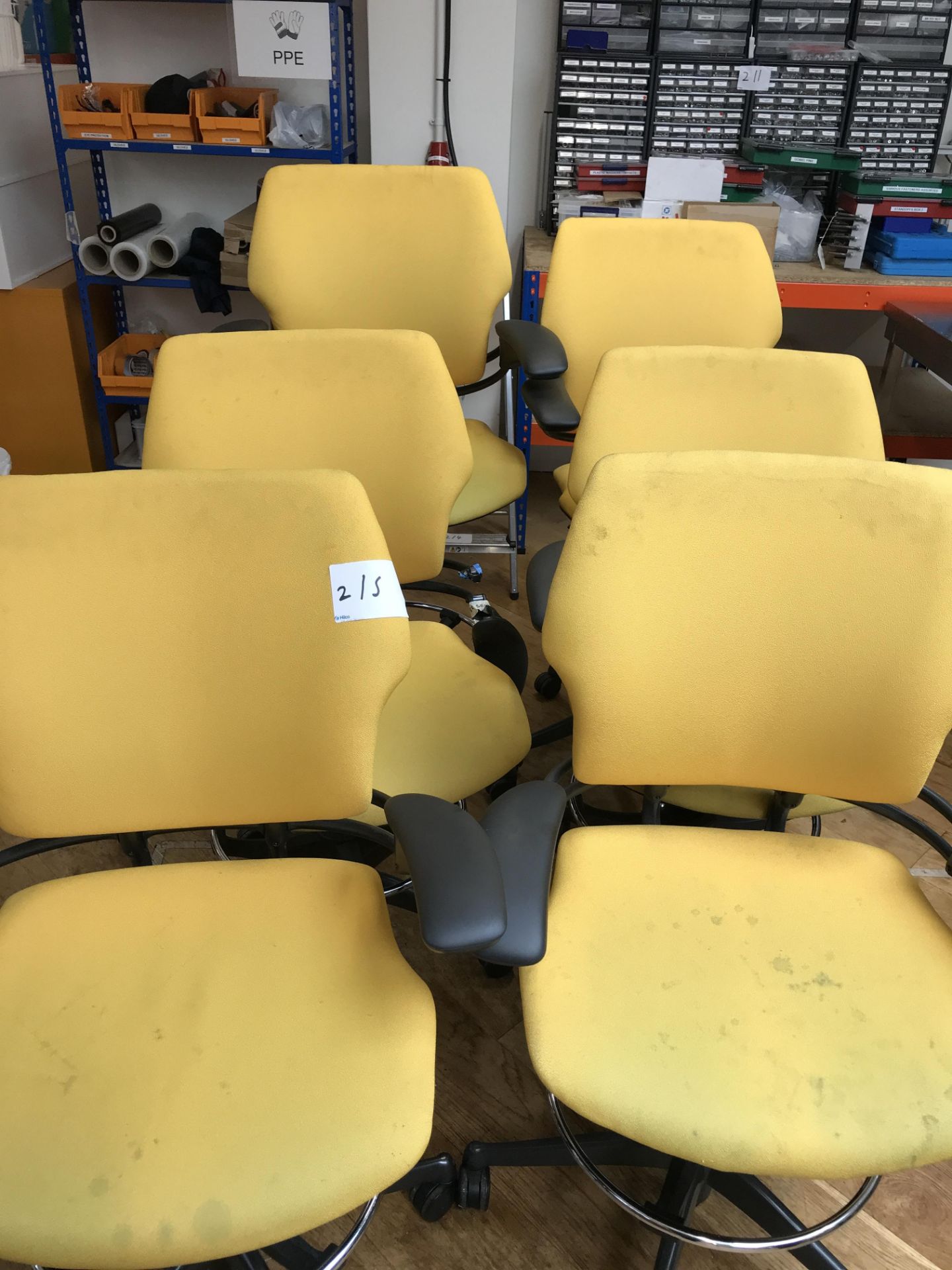 6, Yellow Upholstered Revolving High Operators Chairs As Lotted