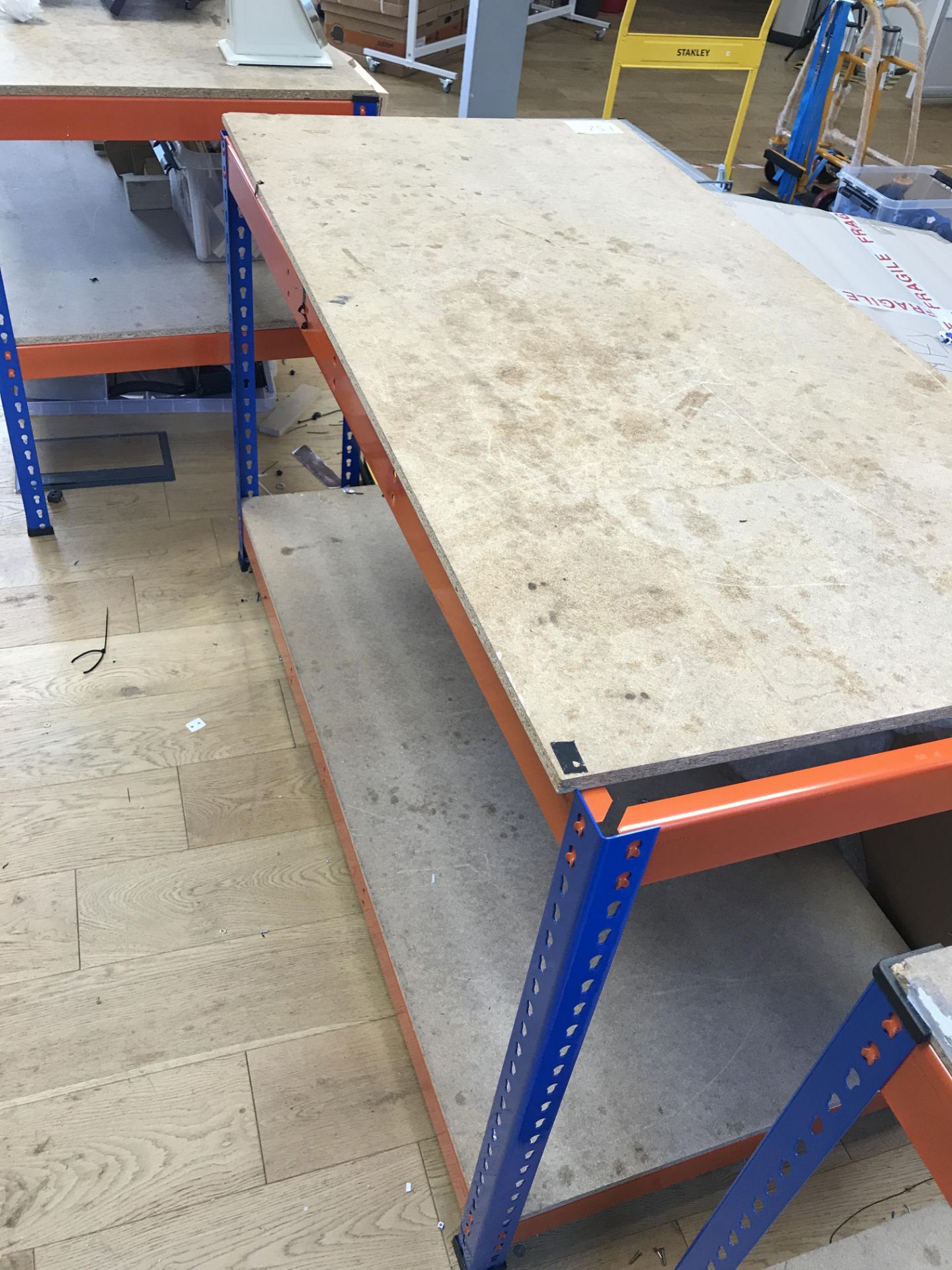 7, Approx 1530mm x 760mm Chipboard and Slotted Steel Work Benches As Lotted