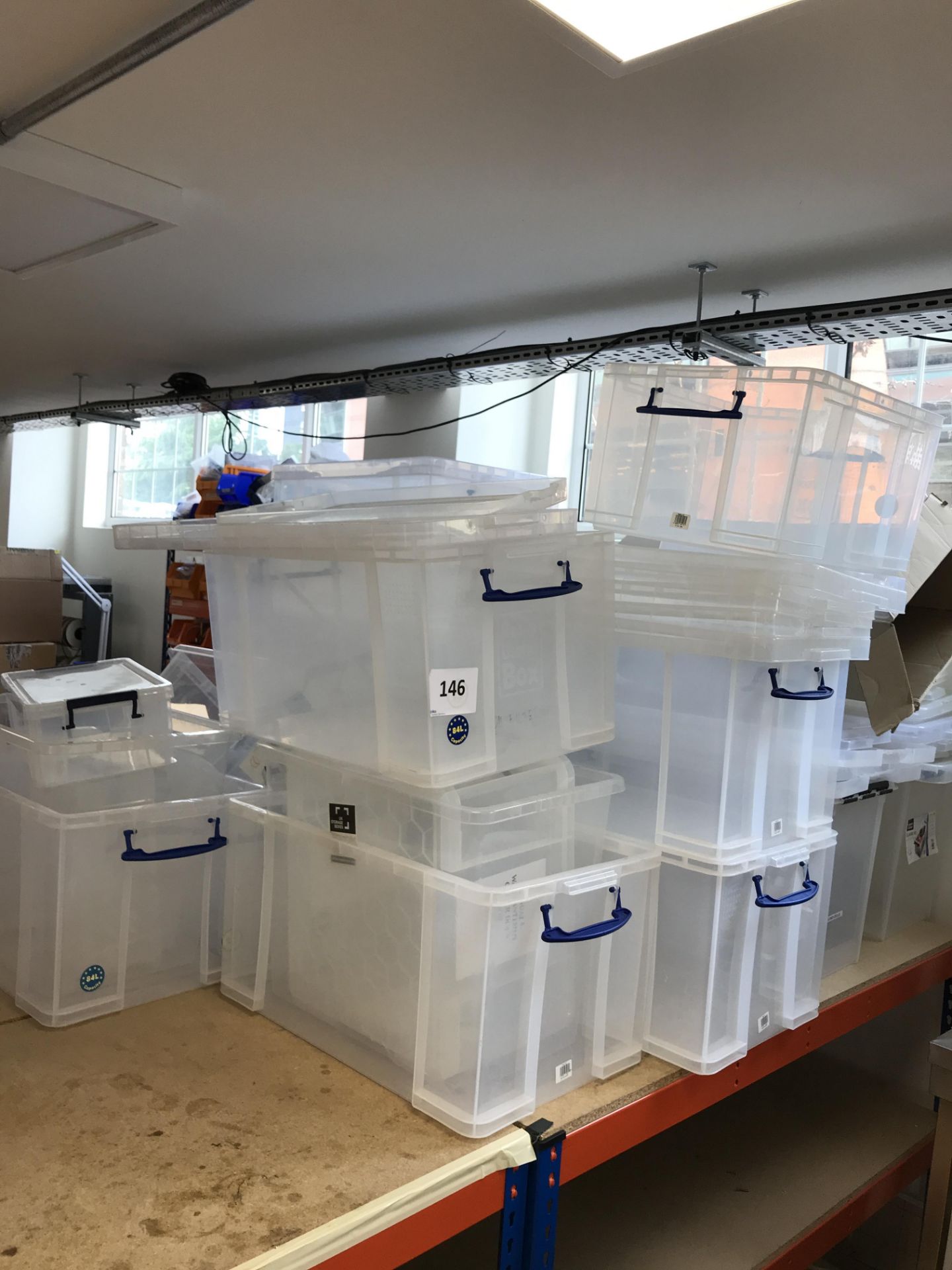 Large Qty of Clear Plastic Storage Boxes and Lids, As Lotted