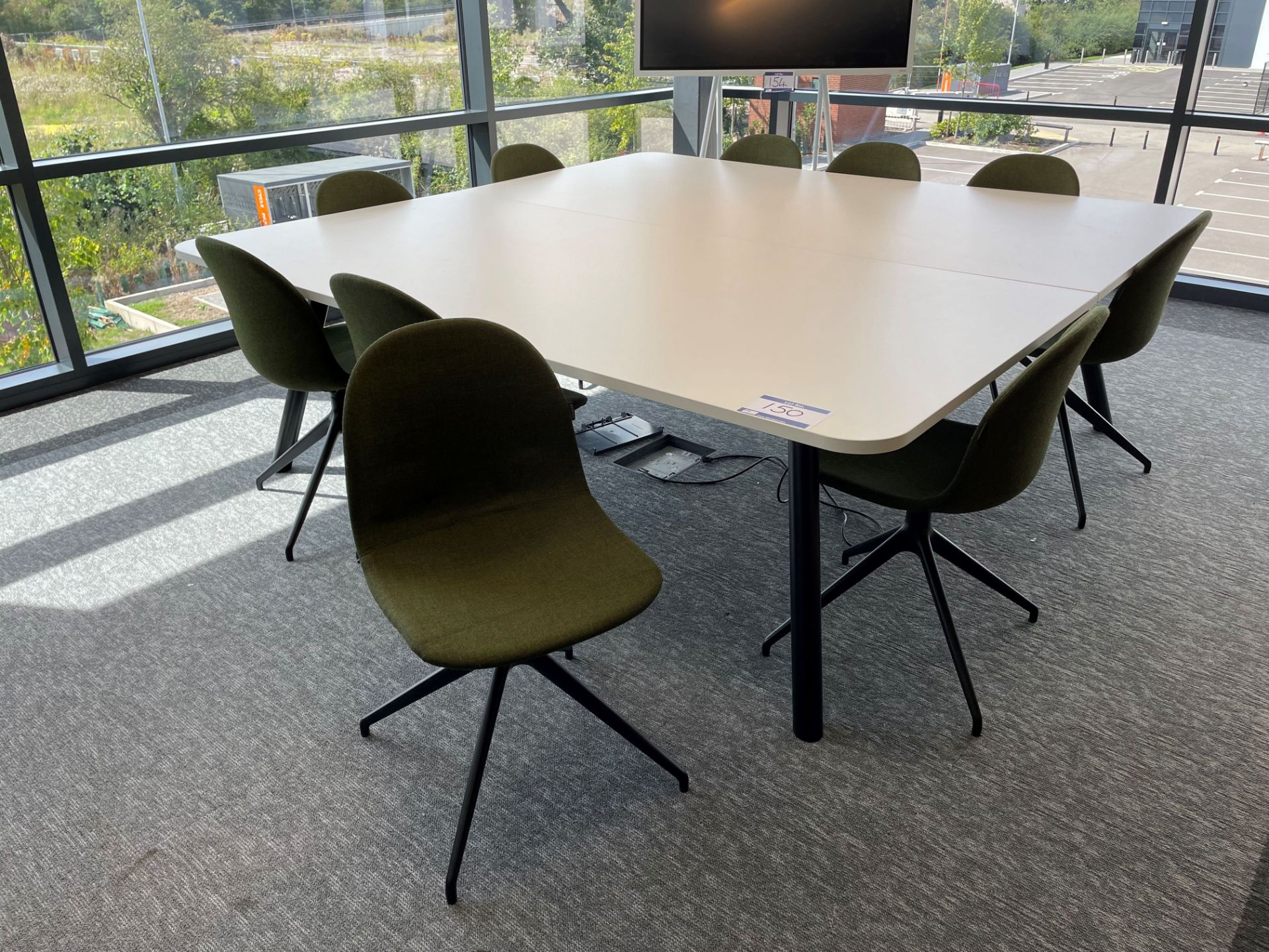White Boardroom Table, 10 Fabric Upholstered Chairs - Image 2 of 2