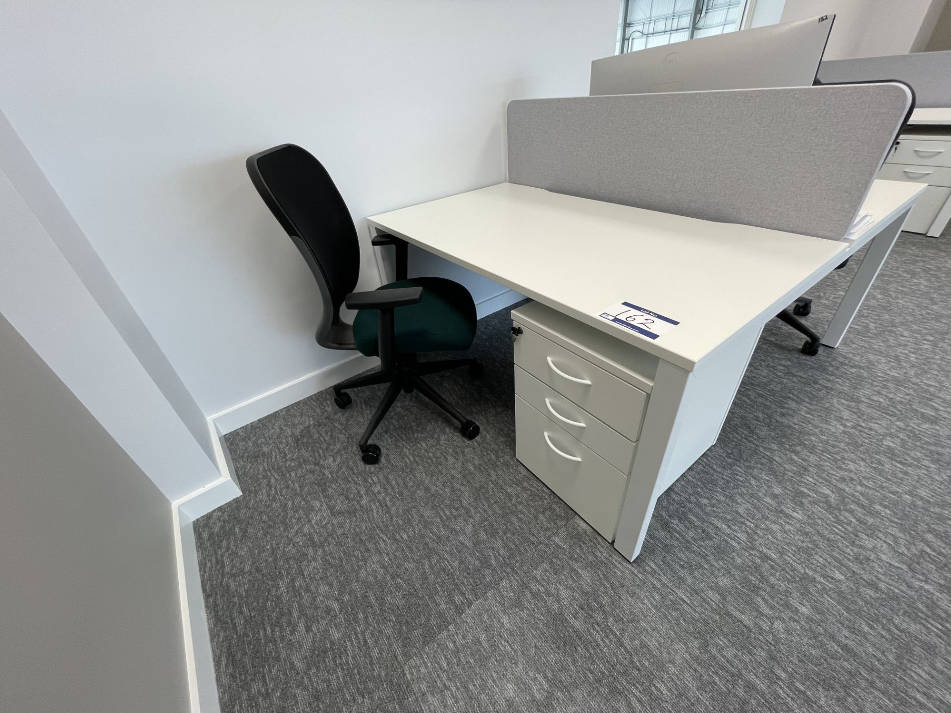 2 Position Desk Pod With Acoustic Screen, 2 Pedestals and 2 Fabric Upholstered High Back Swivel Chai