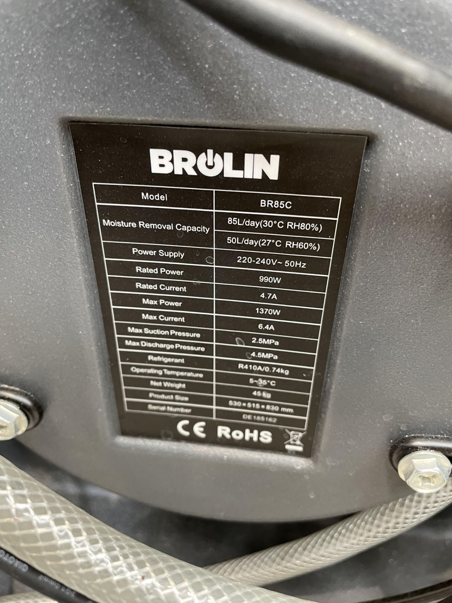 Brolin BR85C Portable Dehumidifier Serial No. DE165162 - Image 2 of 2