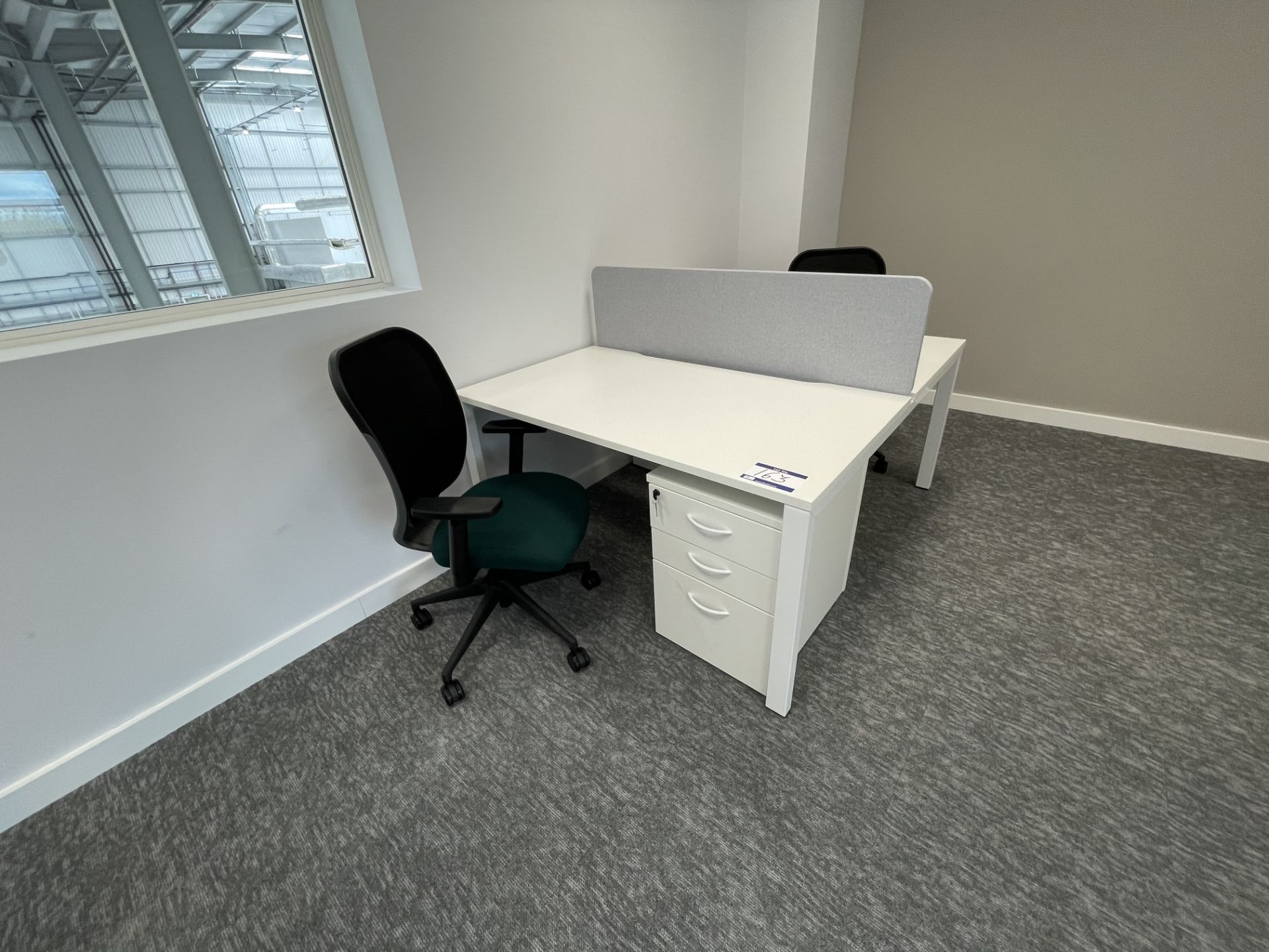 2 Position Desk Pod With Acoustic Screen, 2 Pedestals and 2 Fabric Upholstered High Back Swivel Chai