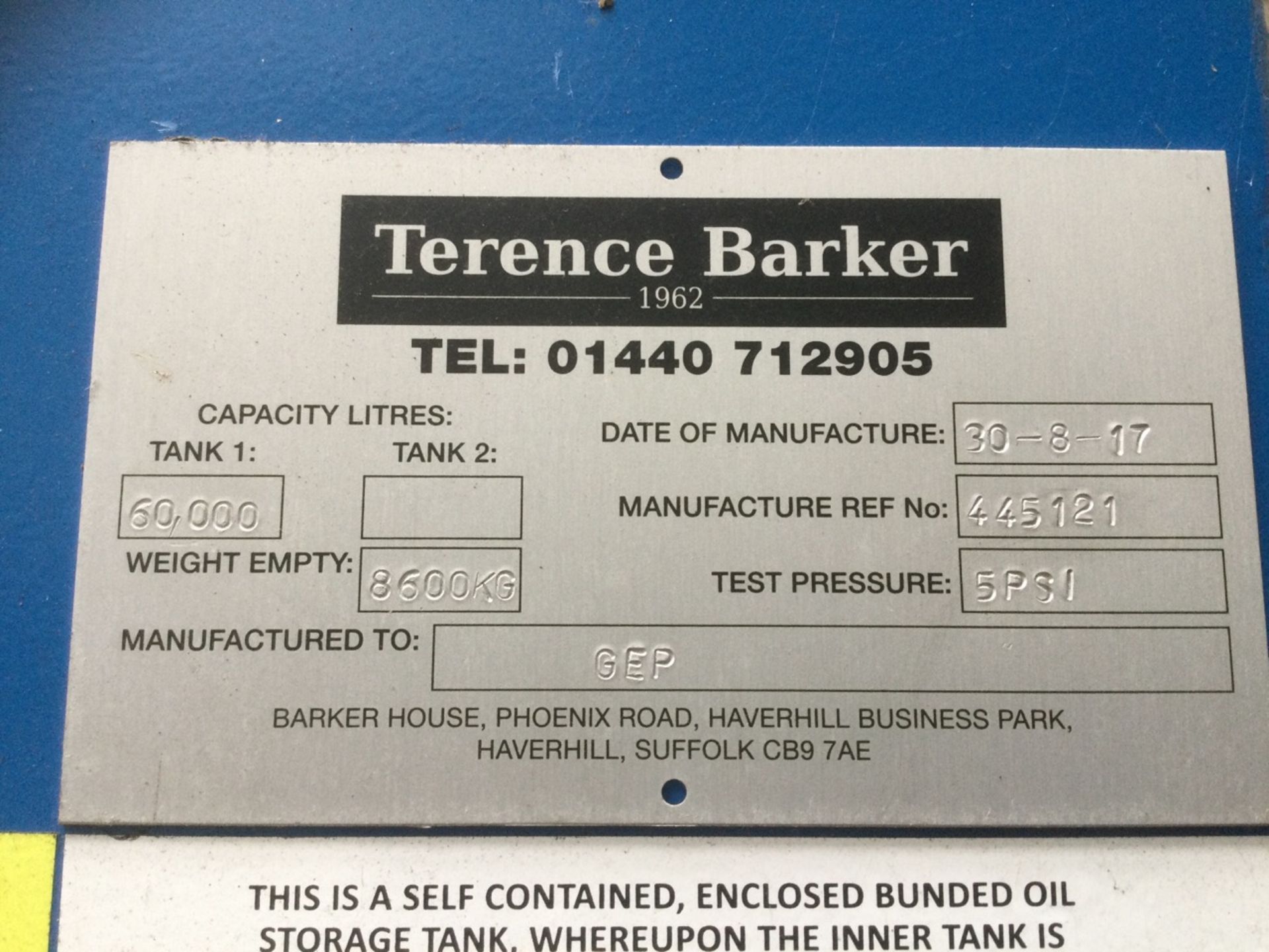 Terence Barker 60000 Litre Capacity Enclosed Bunded Oil Storage Tank With External Fuel Pump And Met - Image 10 of 10
