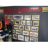 27 x Framed Advertising Prints, Display Mirror and Royal Enfield Sign