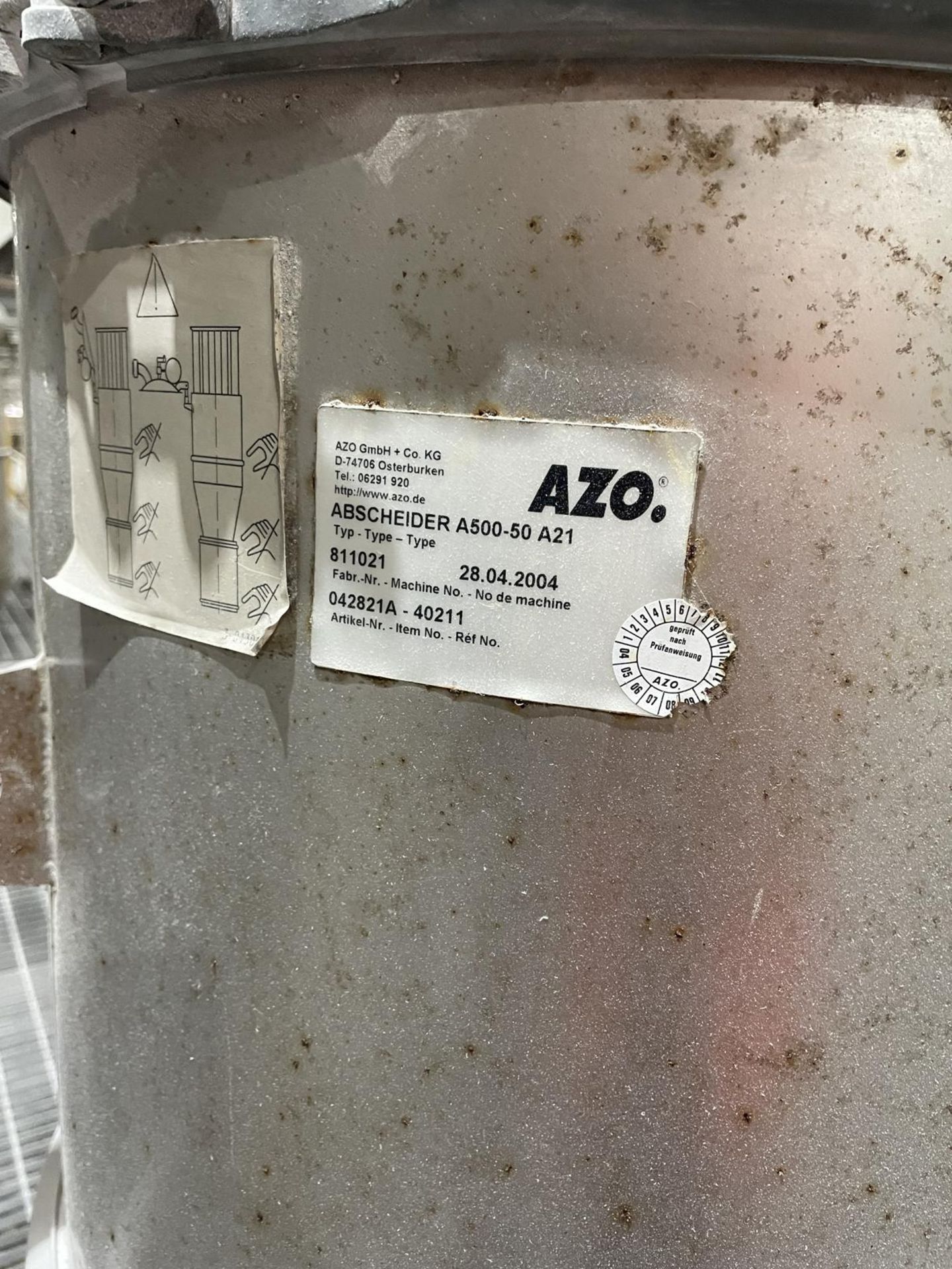 AZO Abscheider A500-50-A21 Raw Material Hopper FeedRAMS To Be Approved Before Removal - Image 2 of 2