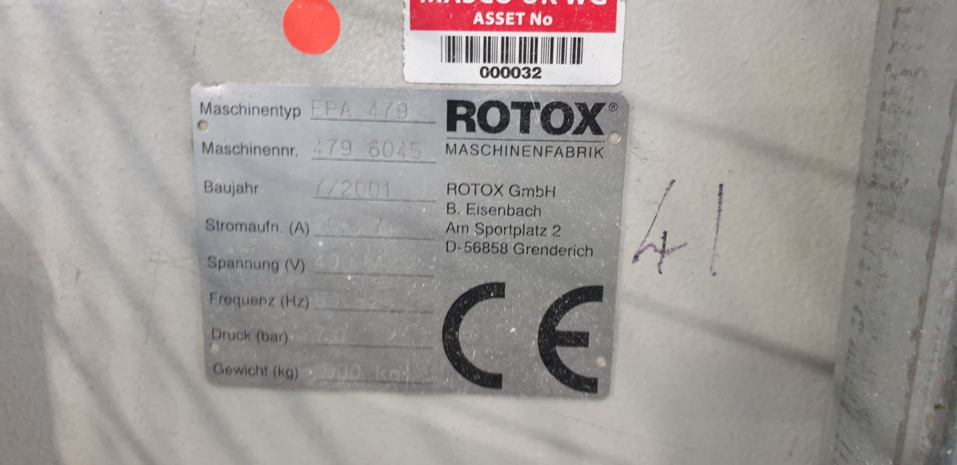 2: Rotox, EPA 479, Sash Line Cleaner, Serial Number: 479 6045/479 6044, Year of Manufacture: 2001 - Image 4 of 8