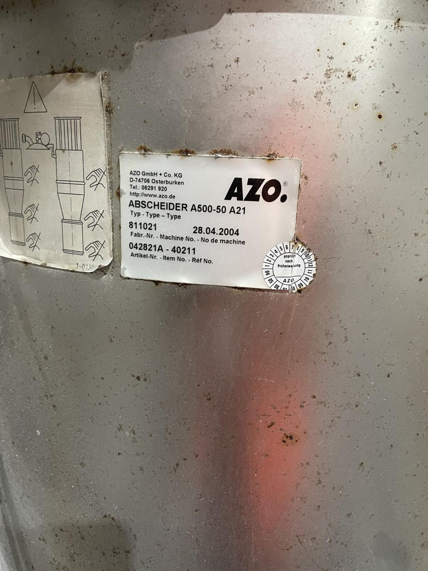 AZO Abscheider A500-50-A21 Raw Material Hopper FeedRAMS To Be Approved Before Removal - Image 2 of 2