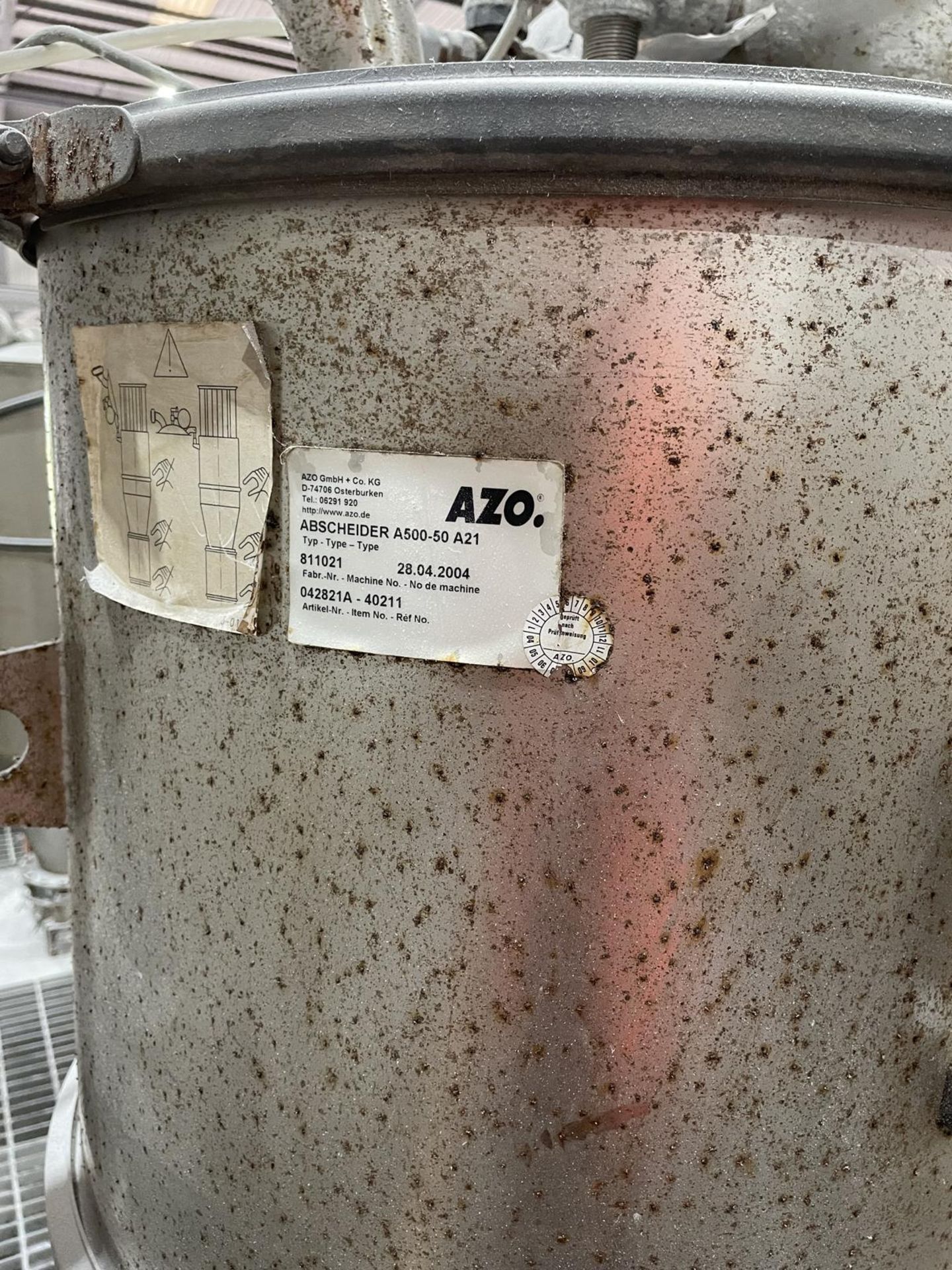 AZO Abscheider A500-50-A21 Raw Material Hopper FeedRAMS To Be Approved Before Removal - Image 2 of 2