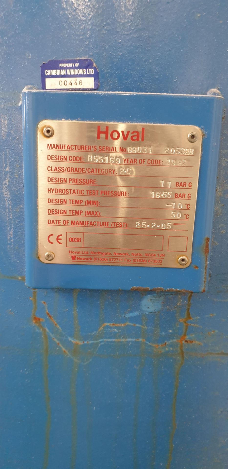 1: Hoval BS5169 Vertical Air Reciever, Serial Number: 69031, Year of Manufacture: 2005 - Image 2 of 4