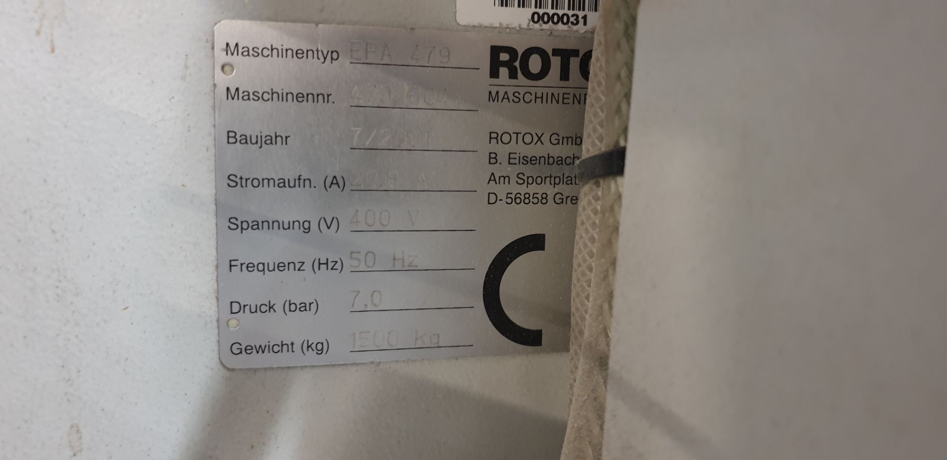 2: Rotox, EPA 479, Sash Line Cleaner, Serial Number: 479 6045/479 6044, Year of Manufacture: 2001 - Image 2 of 8