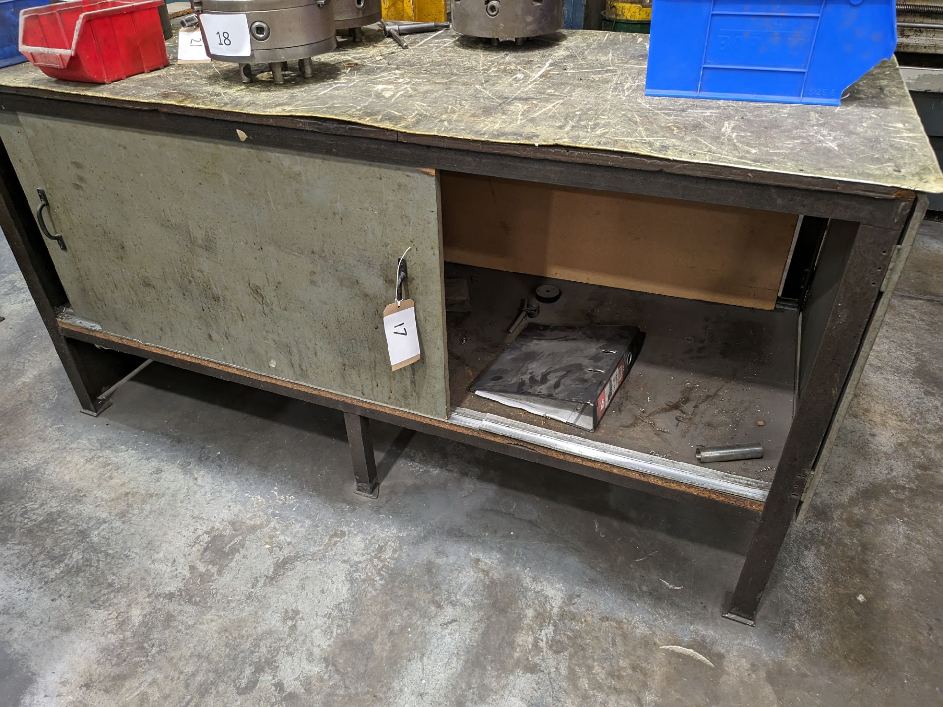 Steel Framed Workbench with sliding door cupboard