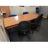 Contents of first floor office comprising 1: table, 1: desk, 6: chairs, 2: tall tambour fronted unit