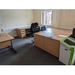 Contents of office (excluding Lot 324) comprising 9: desks, 9: pedestal units, 2 tall cupboards, 1 s