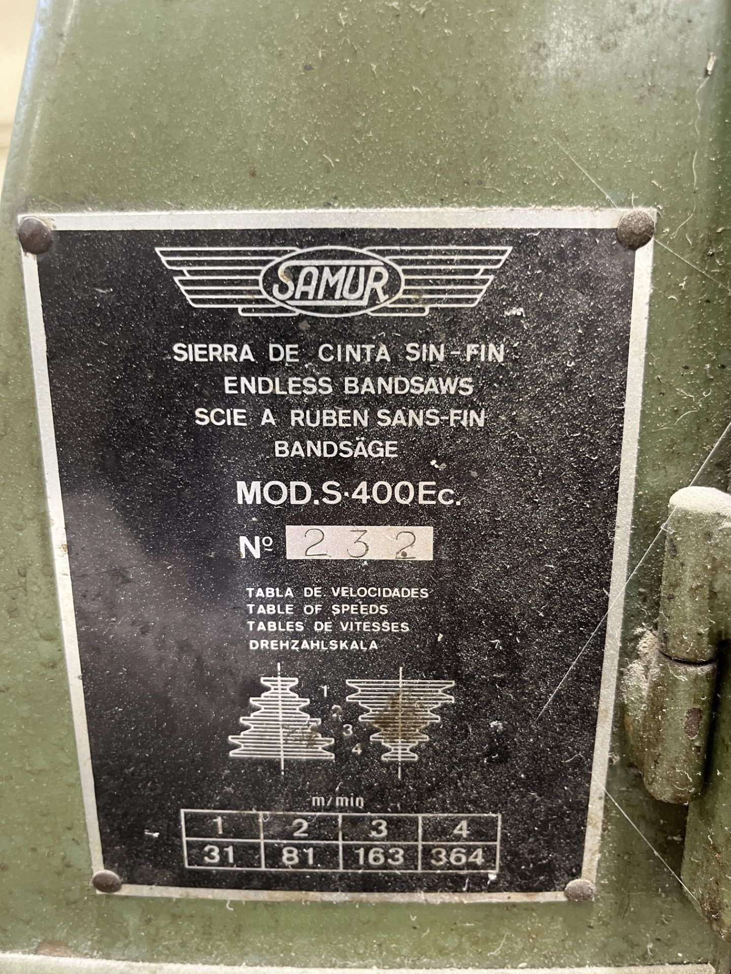 1: Samur S400 EC Vertical Bandsaw Serial Number: 234 - Image 2 of 2